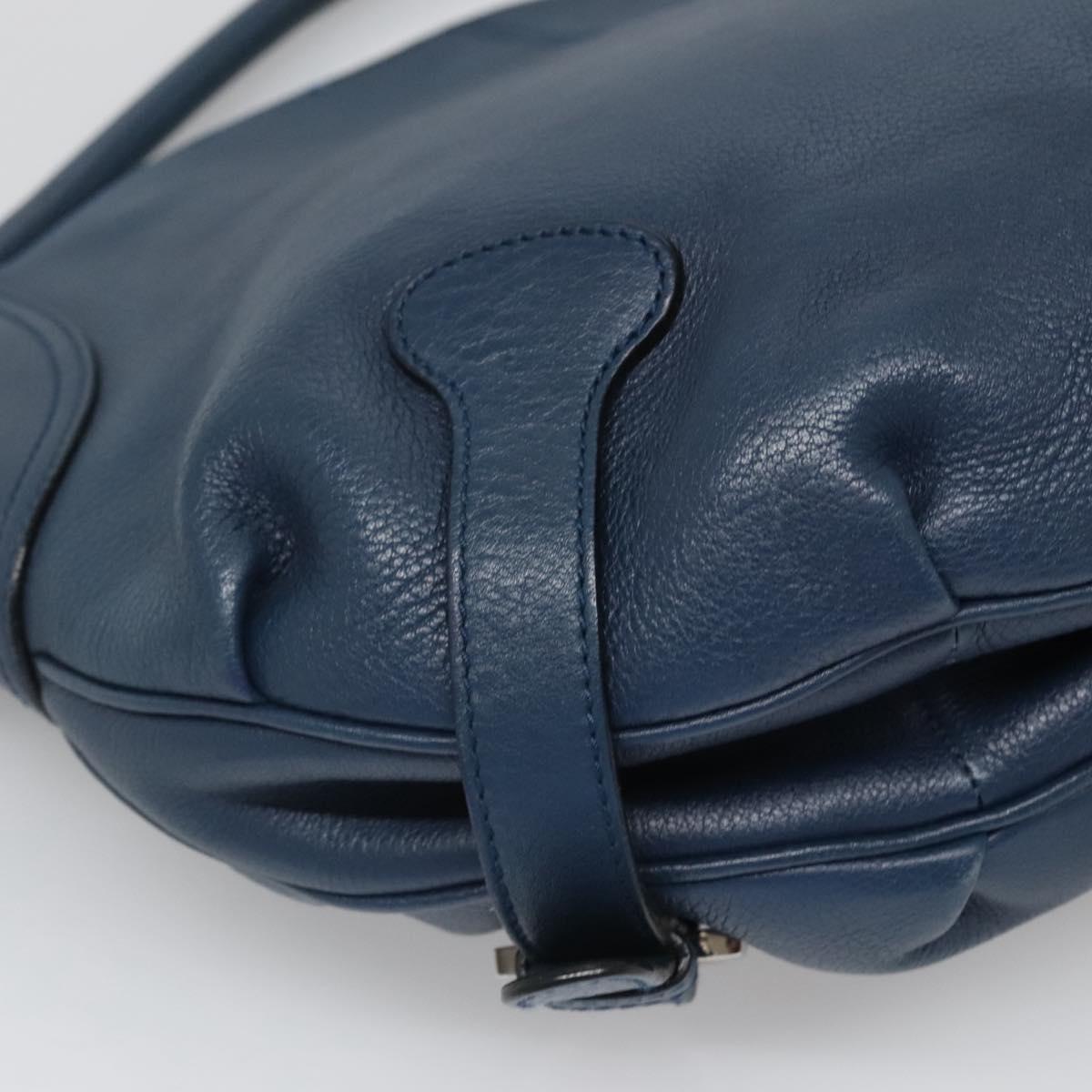 Salvatore Ferragamo Gancini Hand Bag Leather Blue Silver Auth sw420