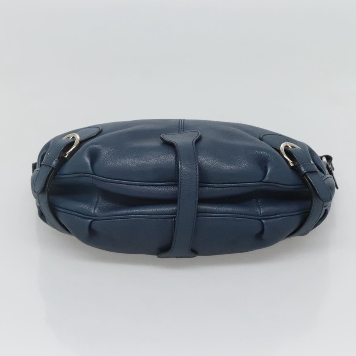 Salvatore Ferragamo Gancini Hand Bag Leather Blue Silver Auth sw420