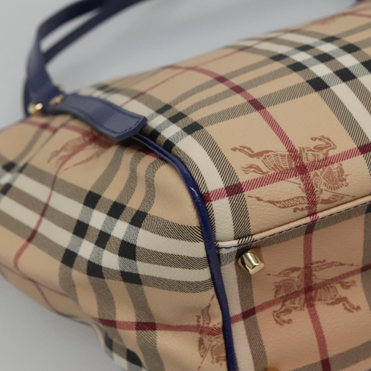 BURBERRY Nova Check Tote Bag PVC Beige Gold Auth sw421