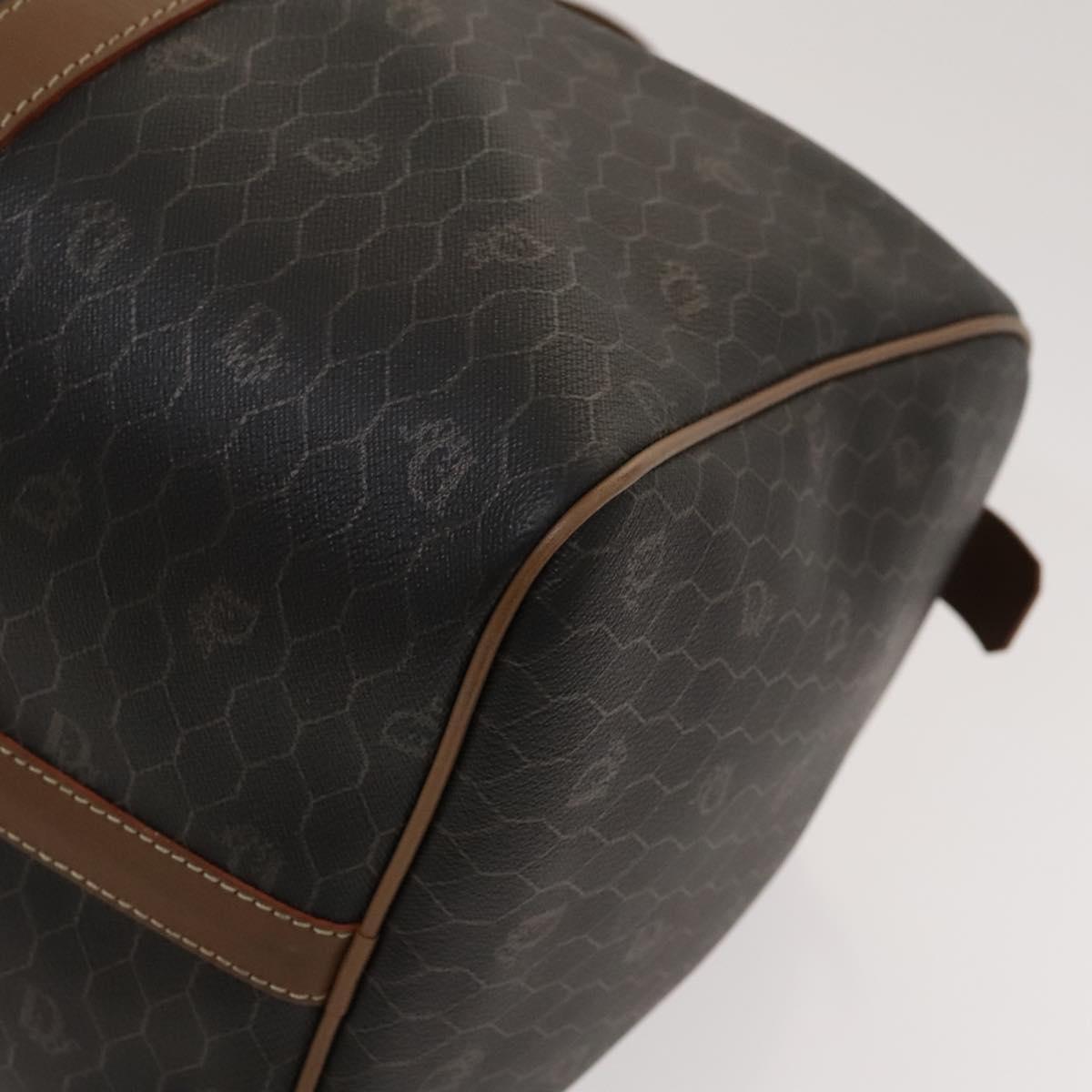 Christian Dior Honeycomb Canvas Boston Bag PVC Leather Black Auth sw438