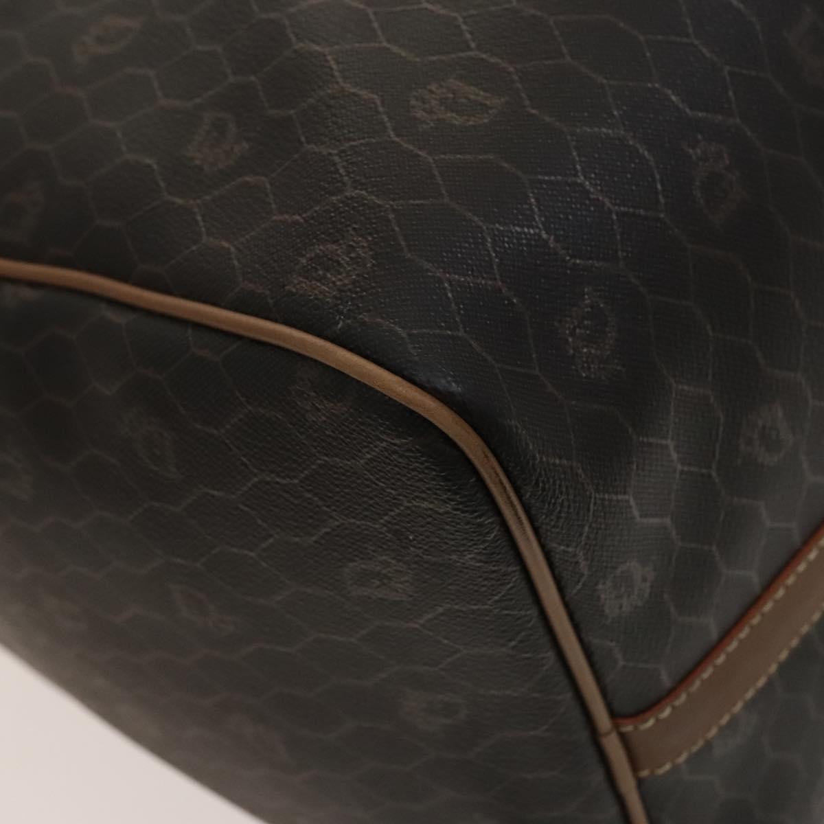 Christian Dior Honeycomb Canvas Boston Bag PVC Leather Black Auth sw438