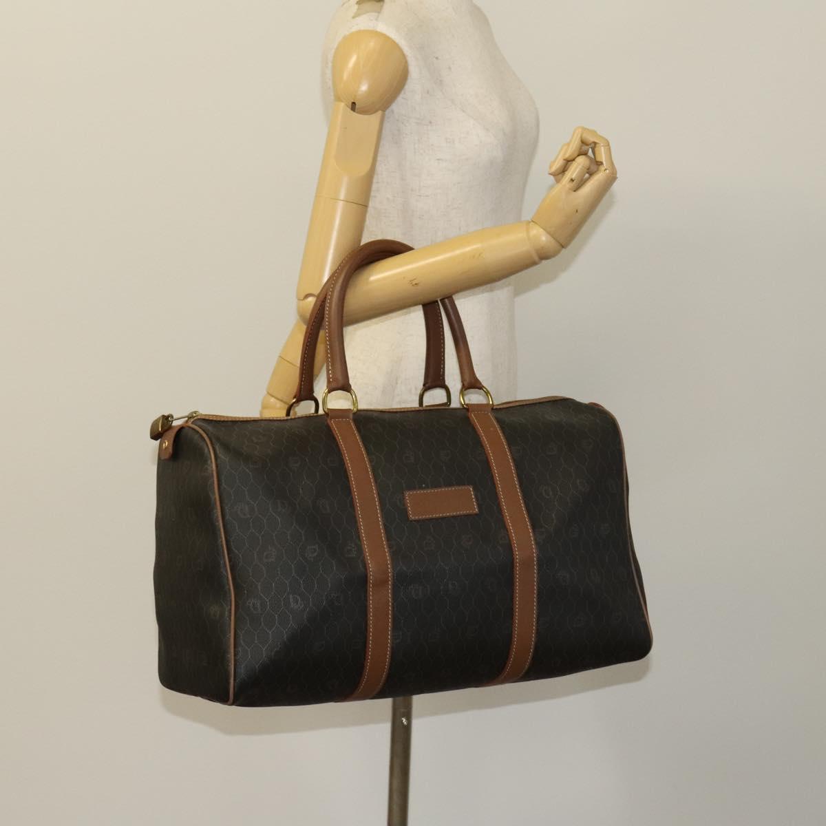 Christian Dior Honeycomb Canvas Boston Bag PVC Leather Black Auth sw438