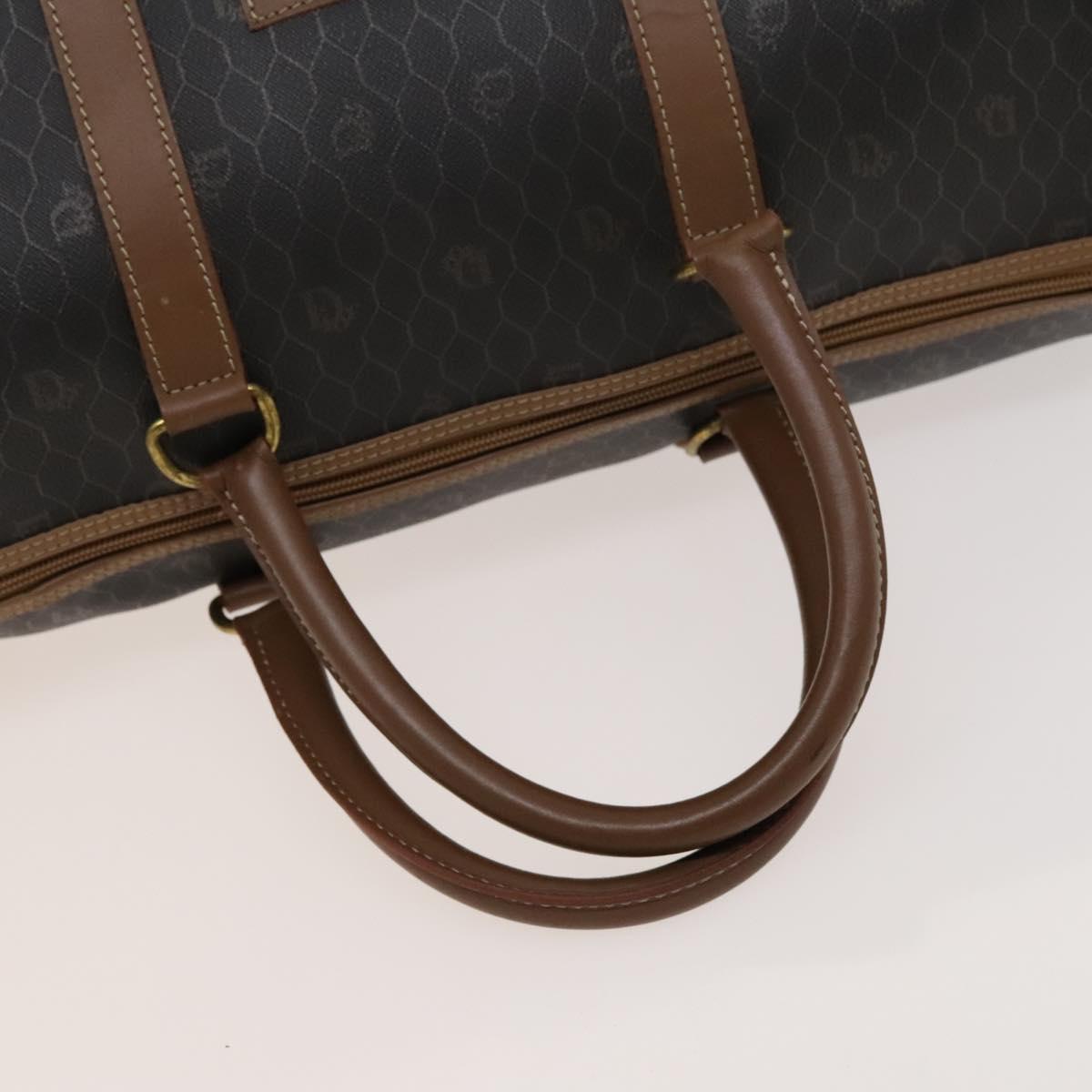 Christian Dior Honeycomb Canvas Boston Bag PVC Leather Black Auth sw438