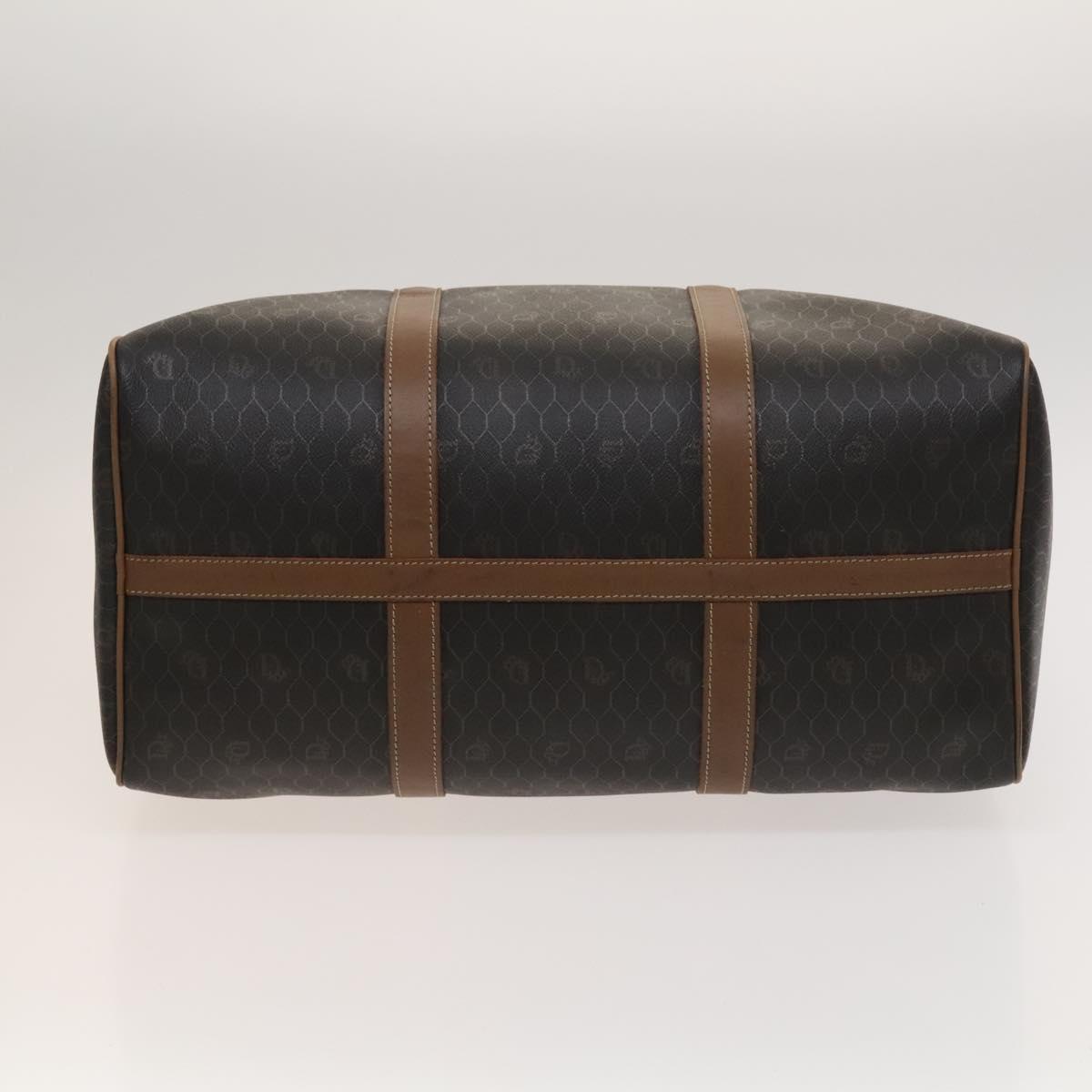 Christian Dior Honeycomb Canvas Boston Bag PVC Leather Black Auth sw438