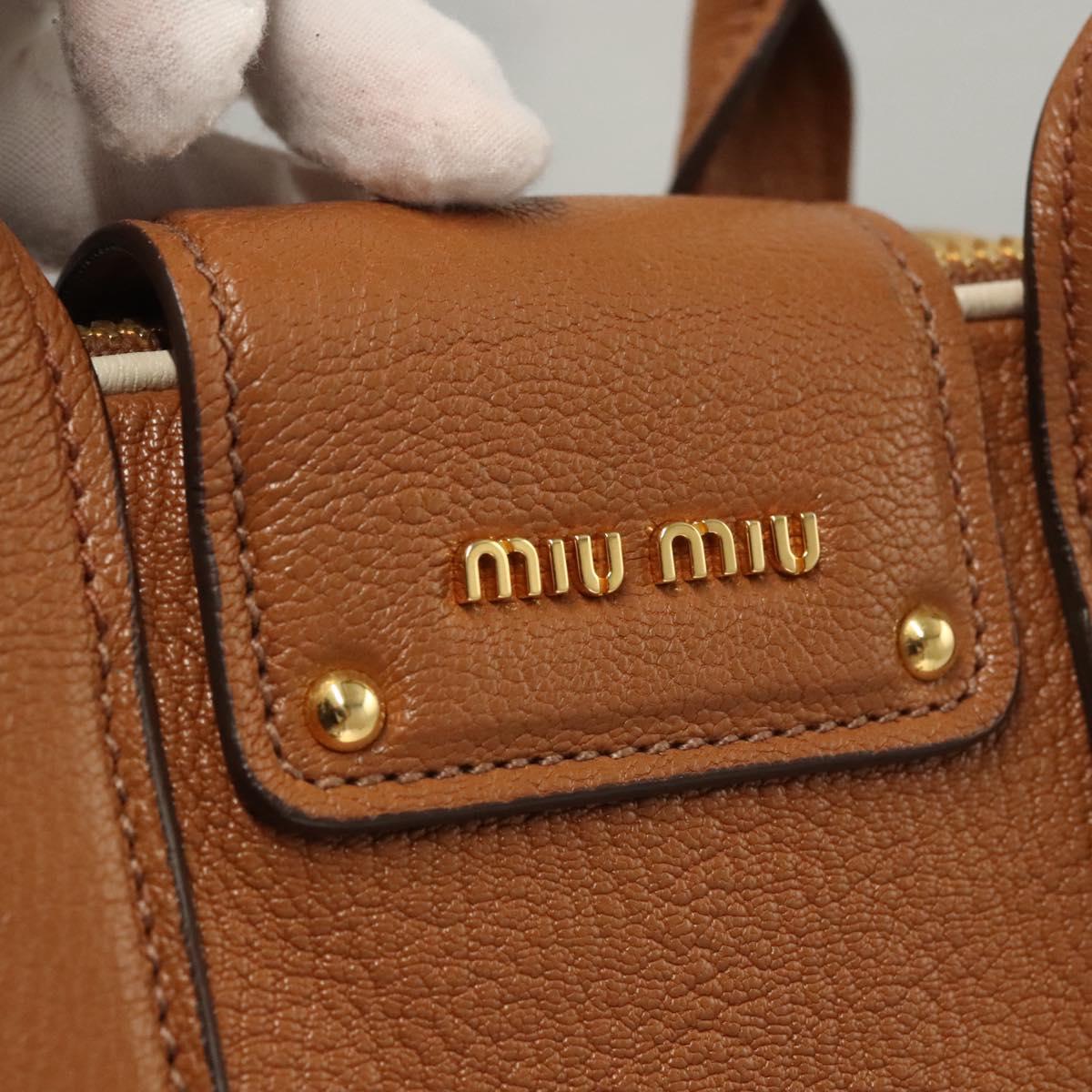 Miu Miu Hand Bag Leather 2way Brown Gold Auth sw446