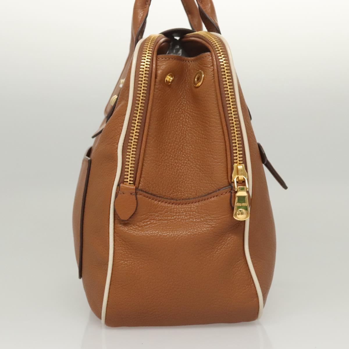 Miu Miu Hand Bag Leather 2way Brown Gold Auth sw446