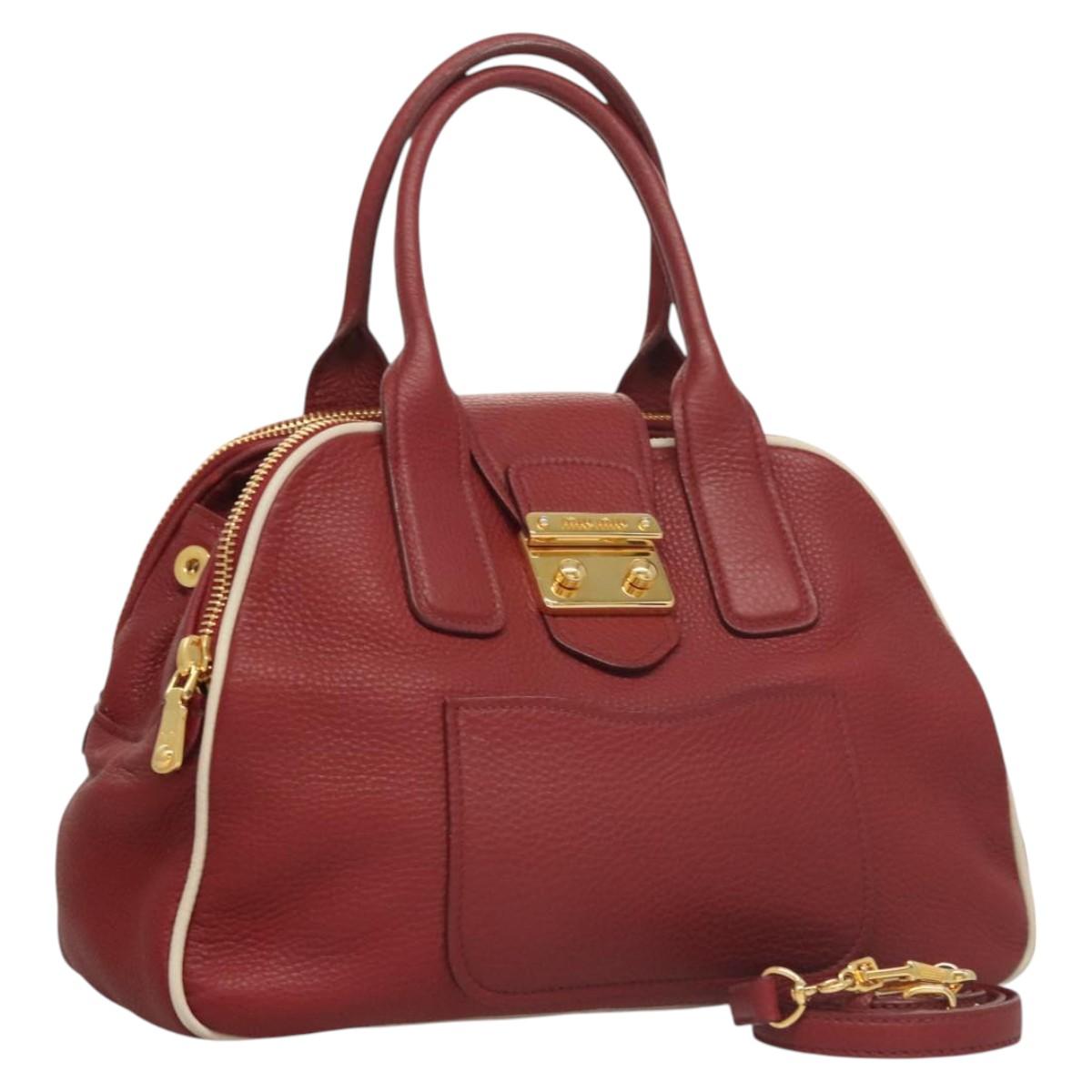Miu Miu Hand Bag Leather 2way Red Gold Auth sw447M