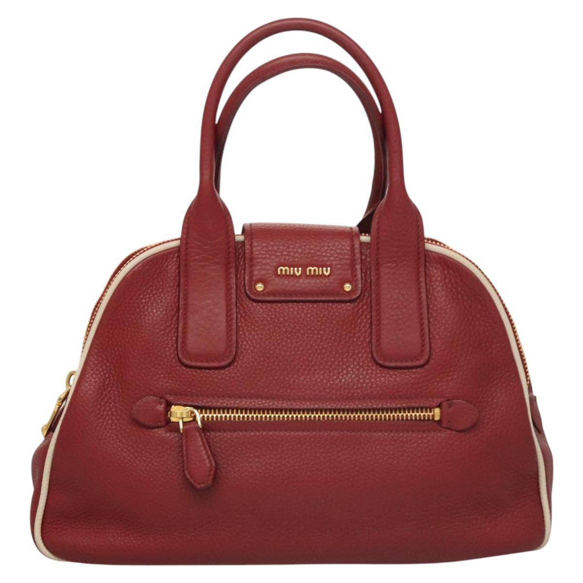 Miu Miu Hand Bag Leather 2way Red Gold Auth sw447M
