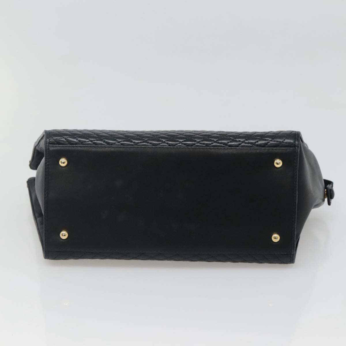 BALLY Hand Bag Leather Black Gold Auth sw449