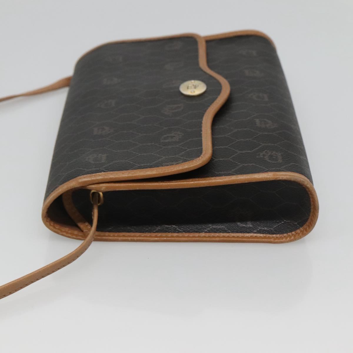 Christian Dior Honeycomb Canvas Shoulder Bag PVC Black Gold Auth sw452