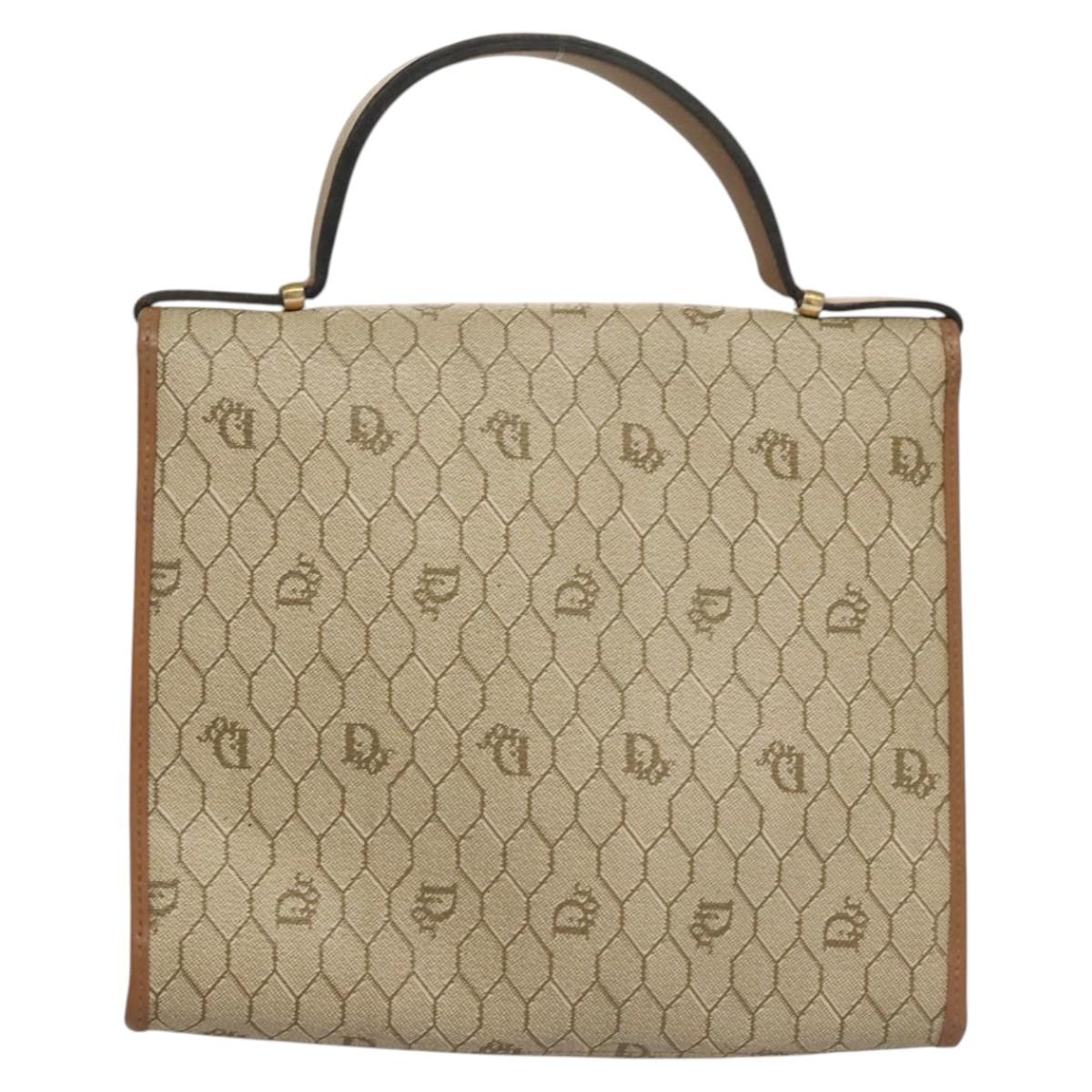 Christian Dior Honeycomb Canvas Hand Bag PVC Leather Beige Auth sw453