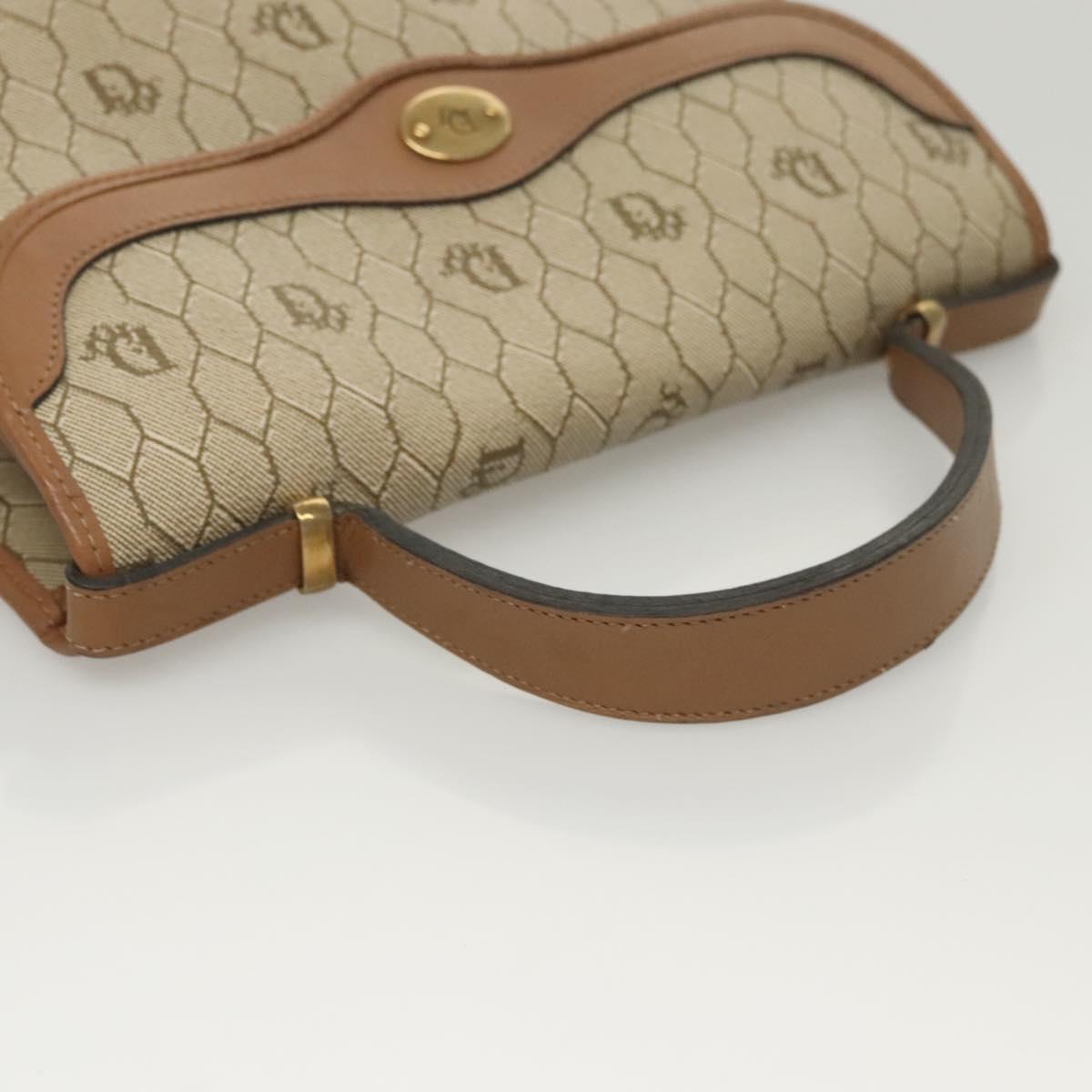 Christian Dior Honeycomb Canvas Hand Bag PVC Leather Beige Auth sw453