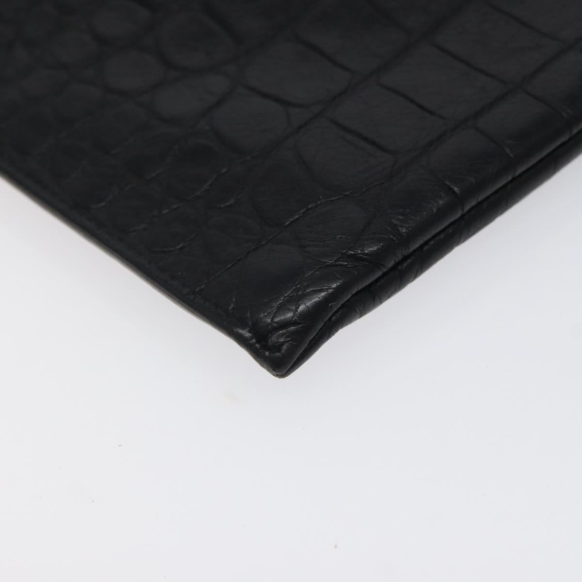 SAINT LAURENT Clutch Bag Leather Black Silver Auth sw455