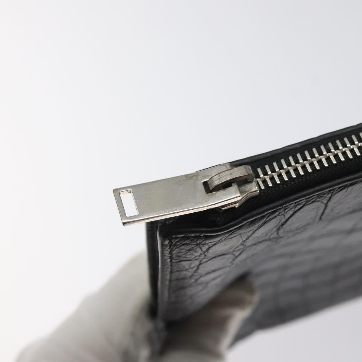 SAINT LAURENT Clutch Bag Leather Black Silver Auth sw455