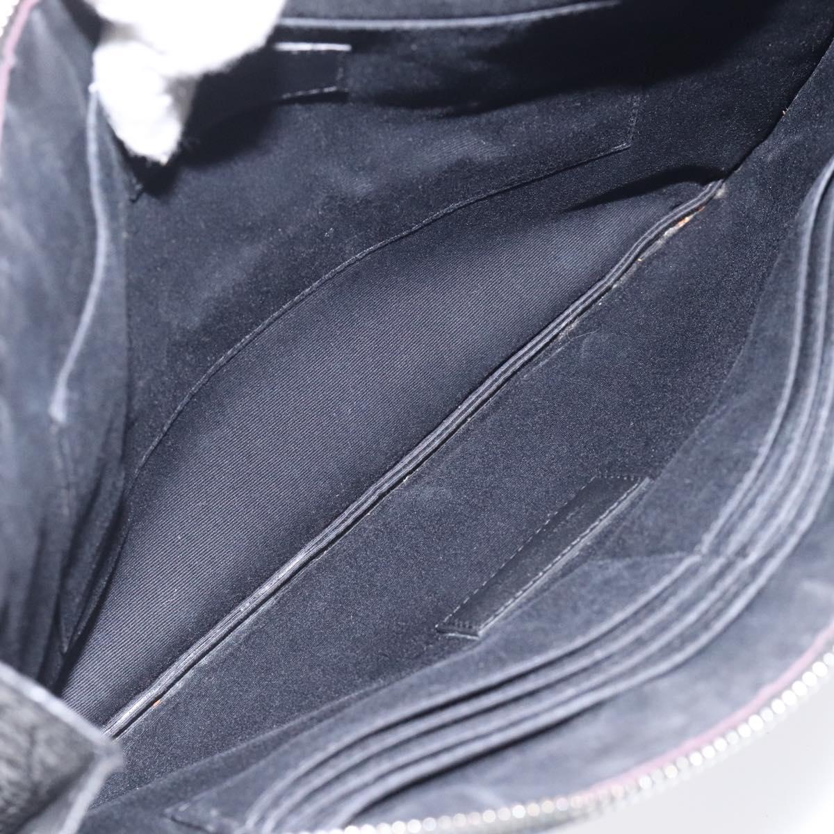 SAINT LAURENT Clutch Bag Leather Black Silver Auth sw455