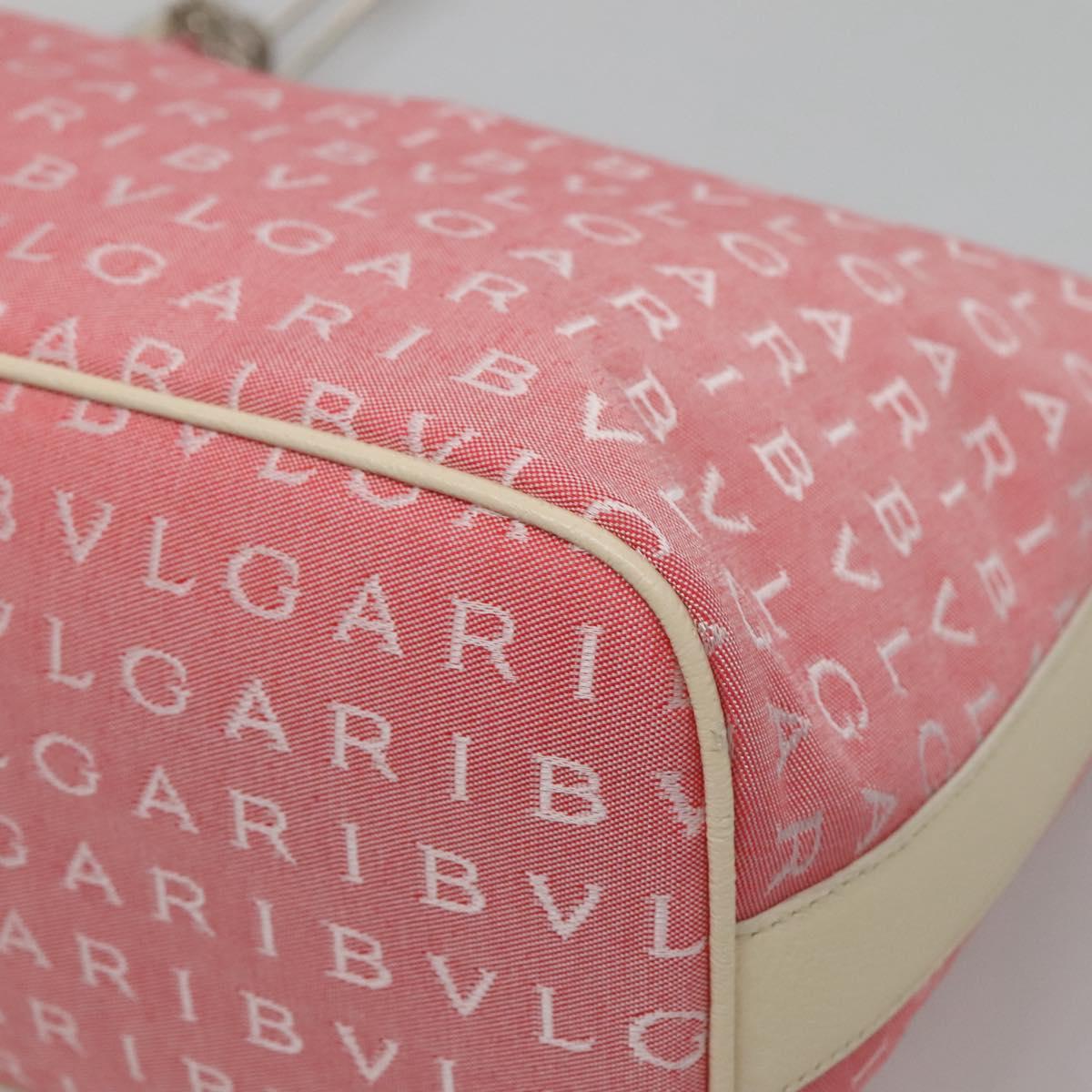BVLGARI Logo Mania Shoulder Bag Canvas Pink Silver Auth sw464