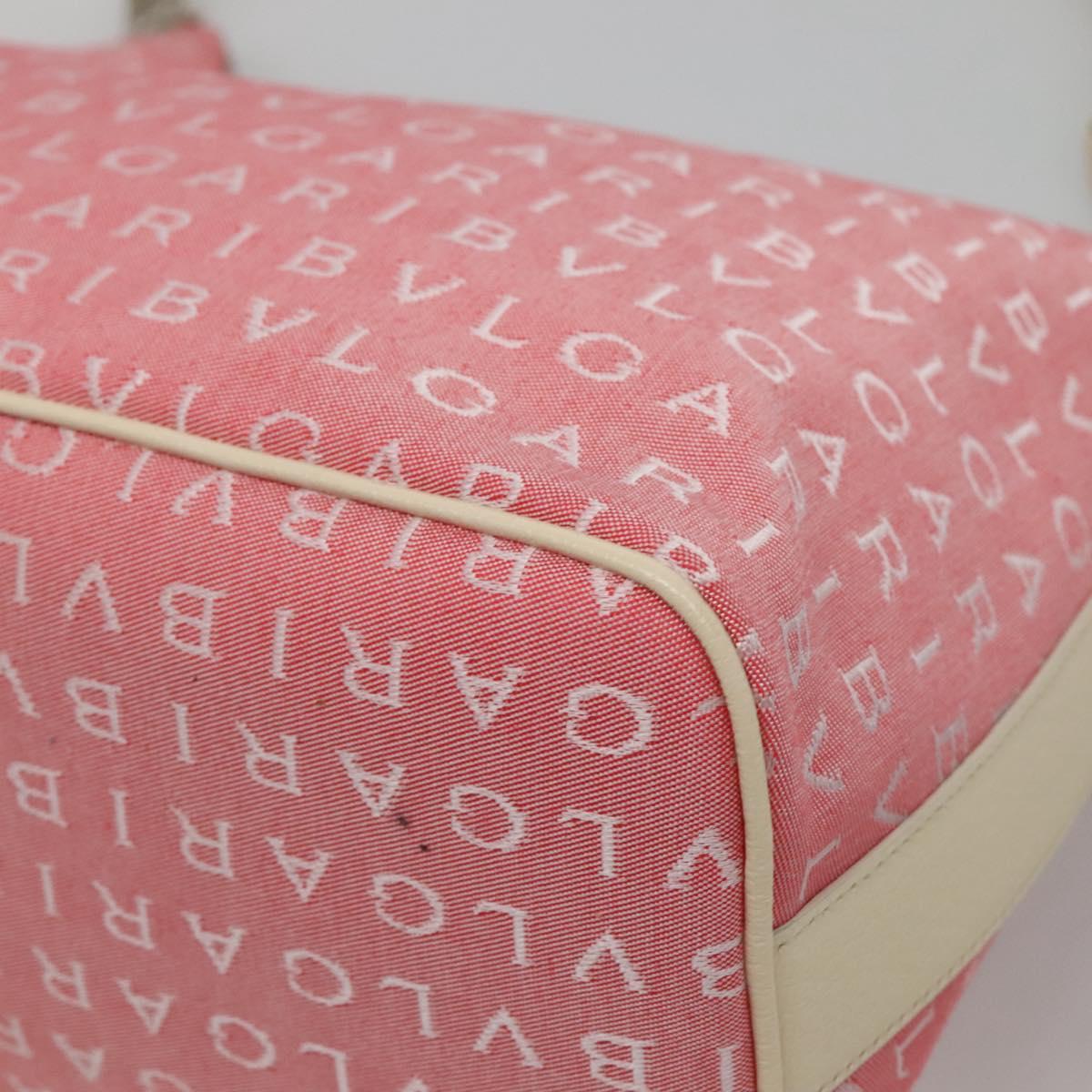 BVLGARI Logo Mania Shoulder Bag Canvas Pink Silver Auth sw464