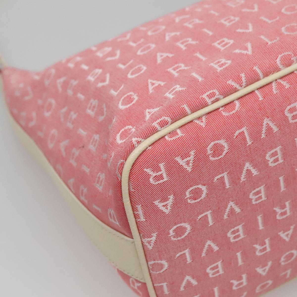 BVLGARI Logo Mania Shoulder Bag Canvas Pink Silver Auth sw464