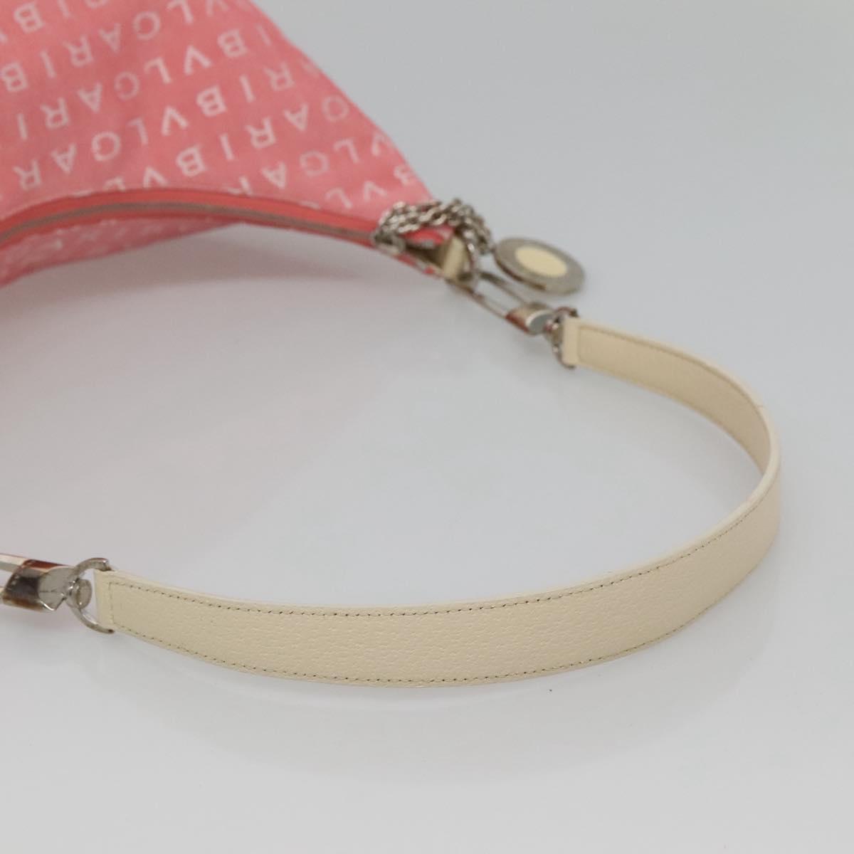 BVLGARI Logo Mania Shoulder Bag Canvas Pink Silver Auth sw464