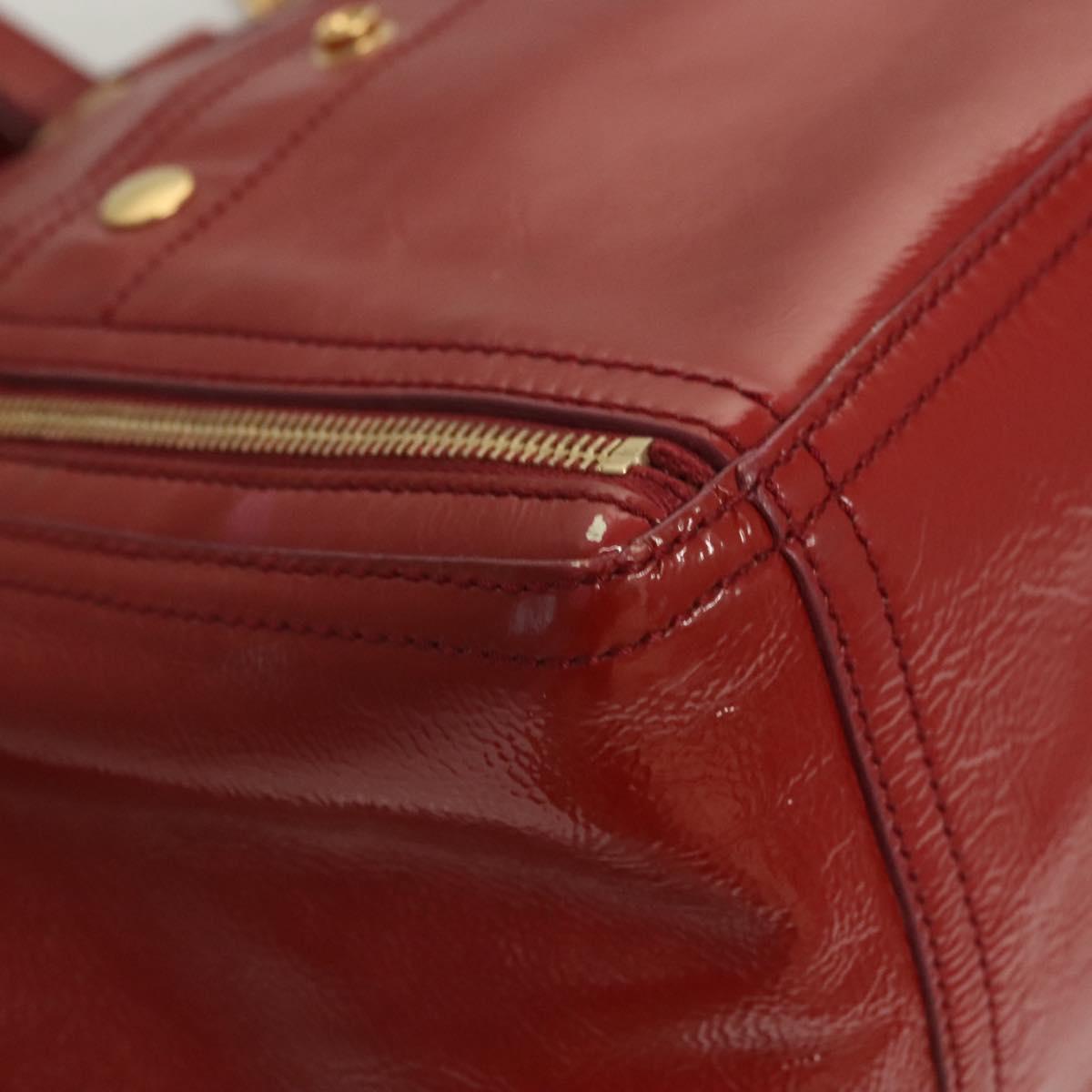 SAINT LAURENT Downtown Shoulder Bag Enamel Red Gold Auth sw465