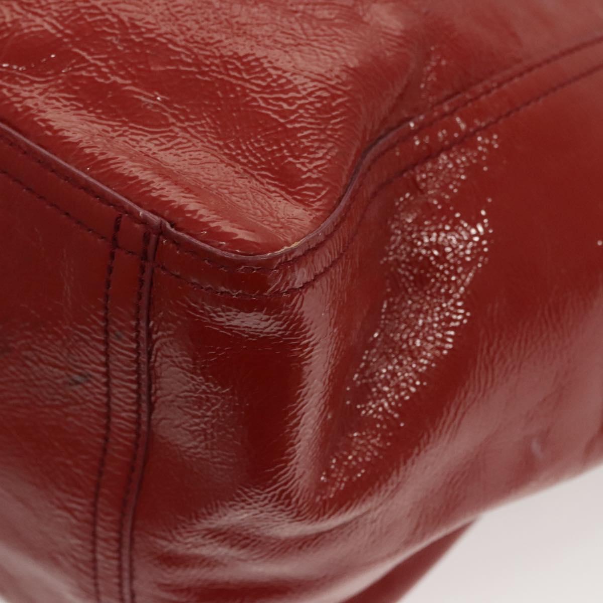 SAINT LAURENT Downtown Shoulder Bag Enamel Red Gold Auth sw465