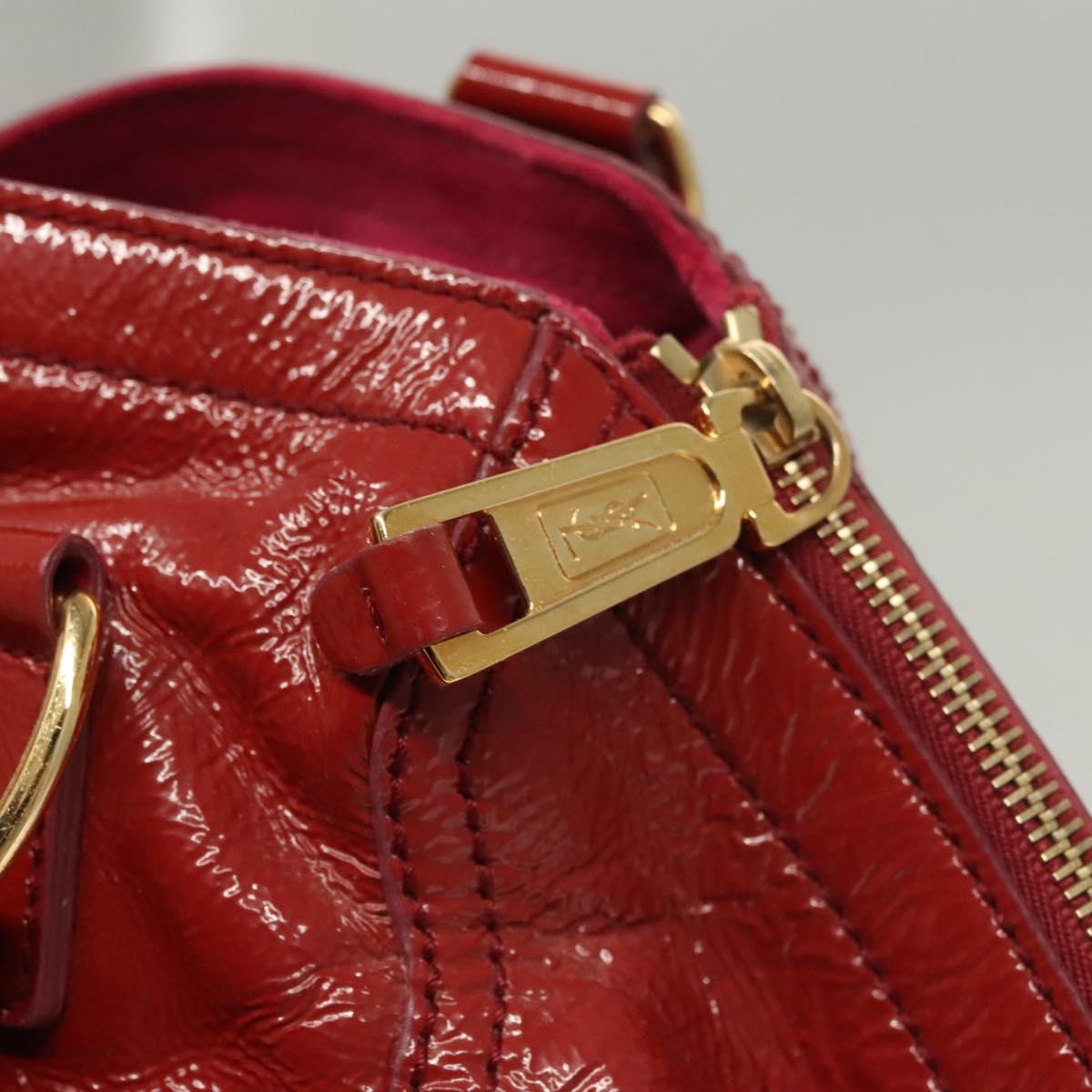 SAINT LAURENT Downtown Shoulder Bag Enamel Red Gold Auth sw465