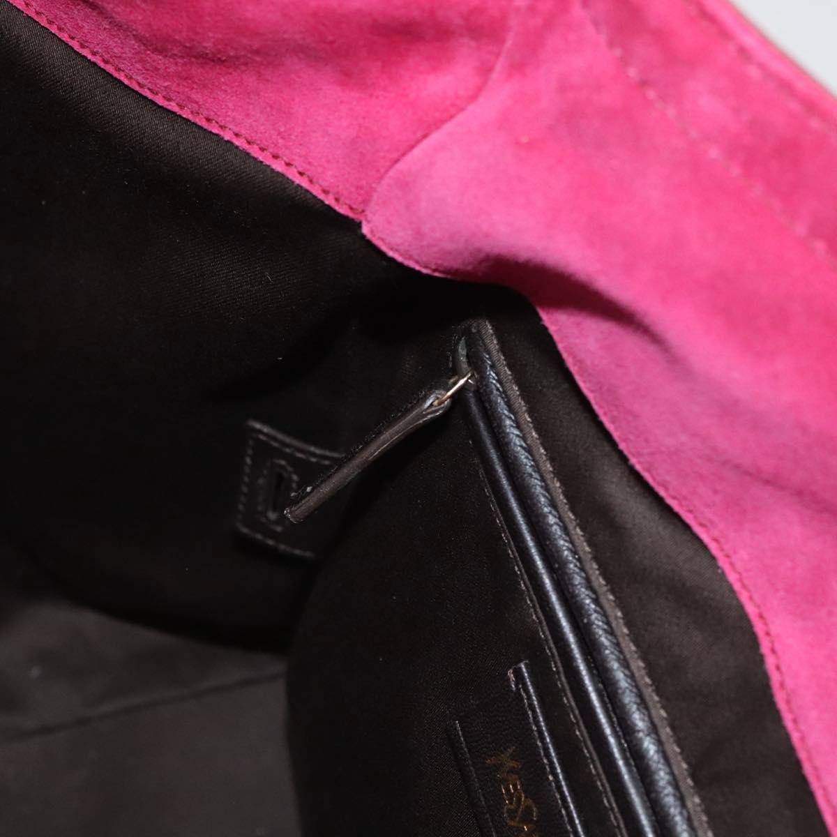 SAINT LAURENT Downtown Shoulder Bag Enamel Red Gold Auth sw465