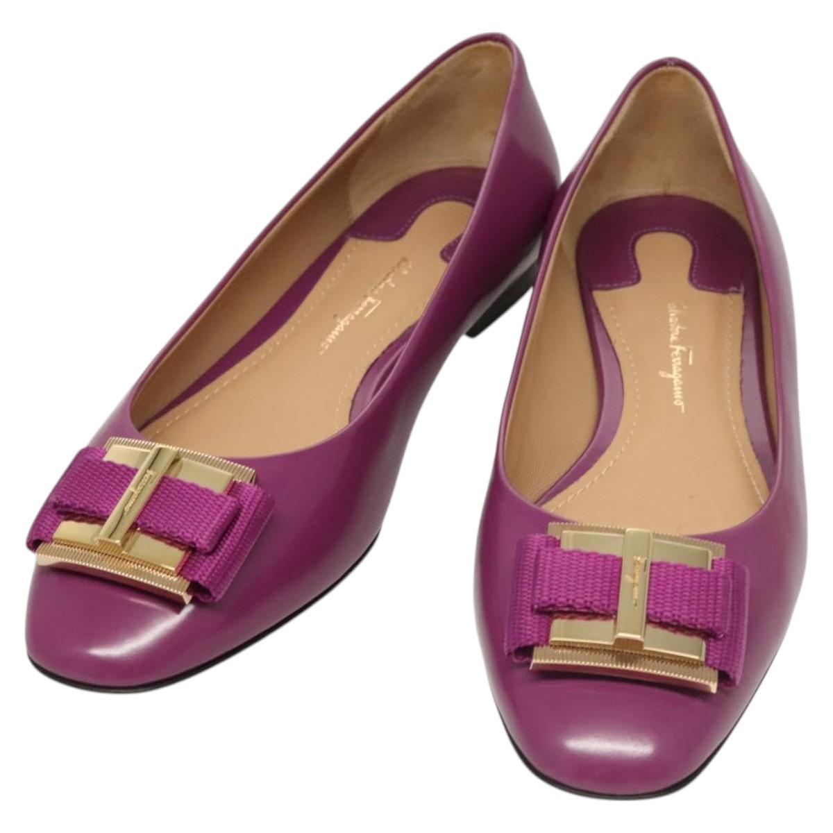 Salvatore Ferragamo Pumps shoes Leather Purple Gold Auth sw478