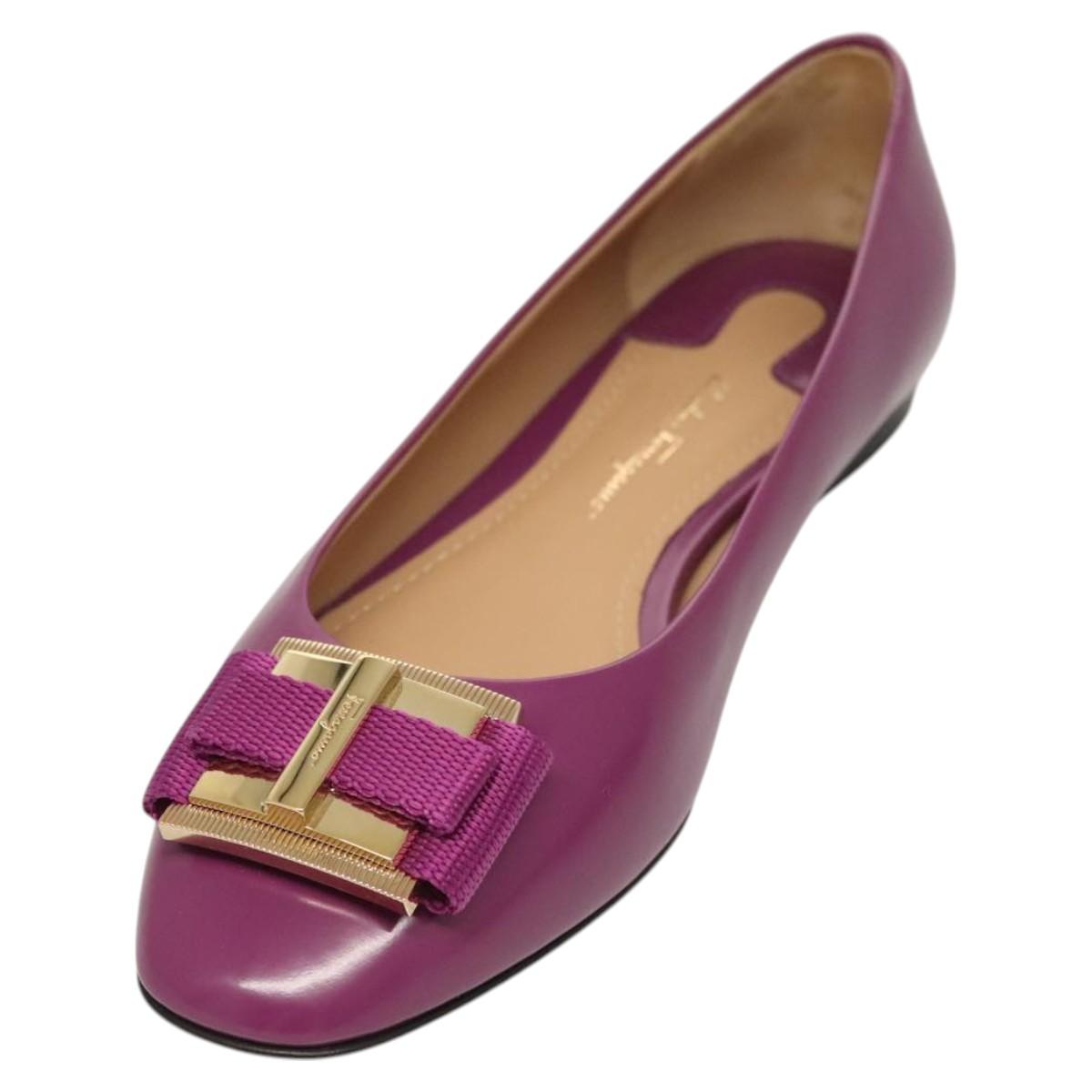 Salvatore Ferragamo Pumps shoes Leather Purple Gold Auth sw478