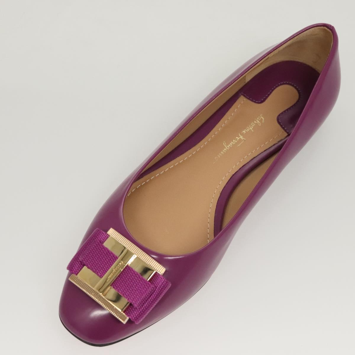Salvatore Ferragamo Pumps shoes Leather Purple Gold Auth sw478
