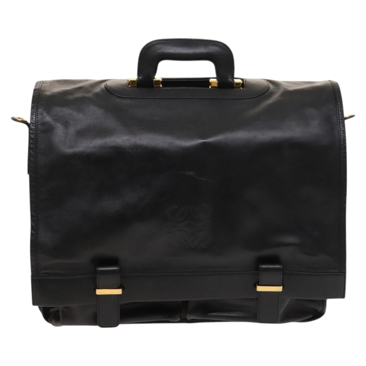 LOEWE Anagram Business Bag Leather 2way Black Gold Auth sw479