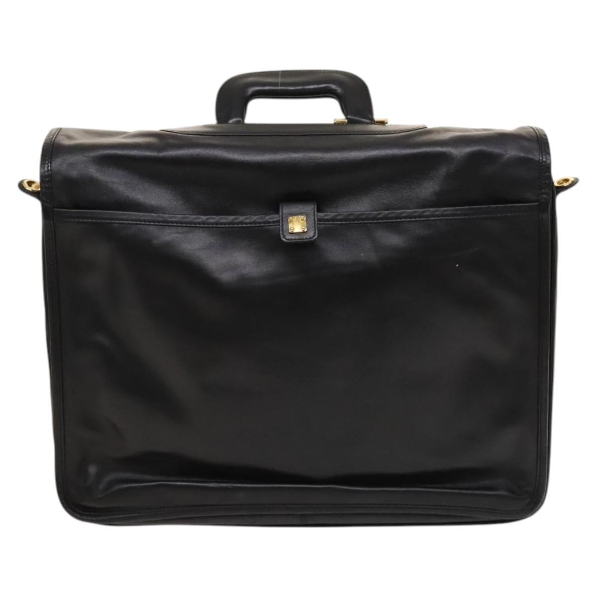 LOEWE Anagram Business Bag Leather 2way Black Gold Auth sw479