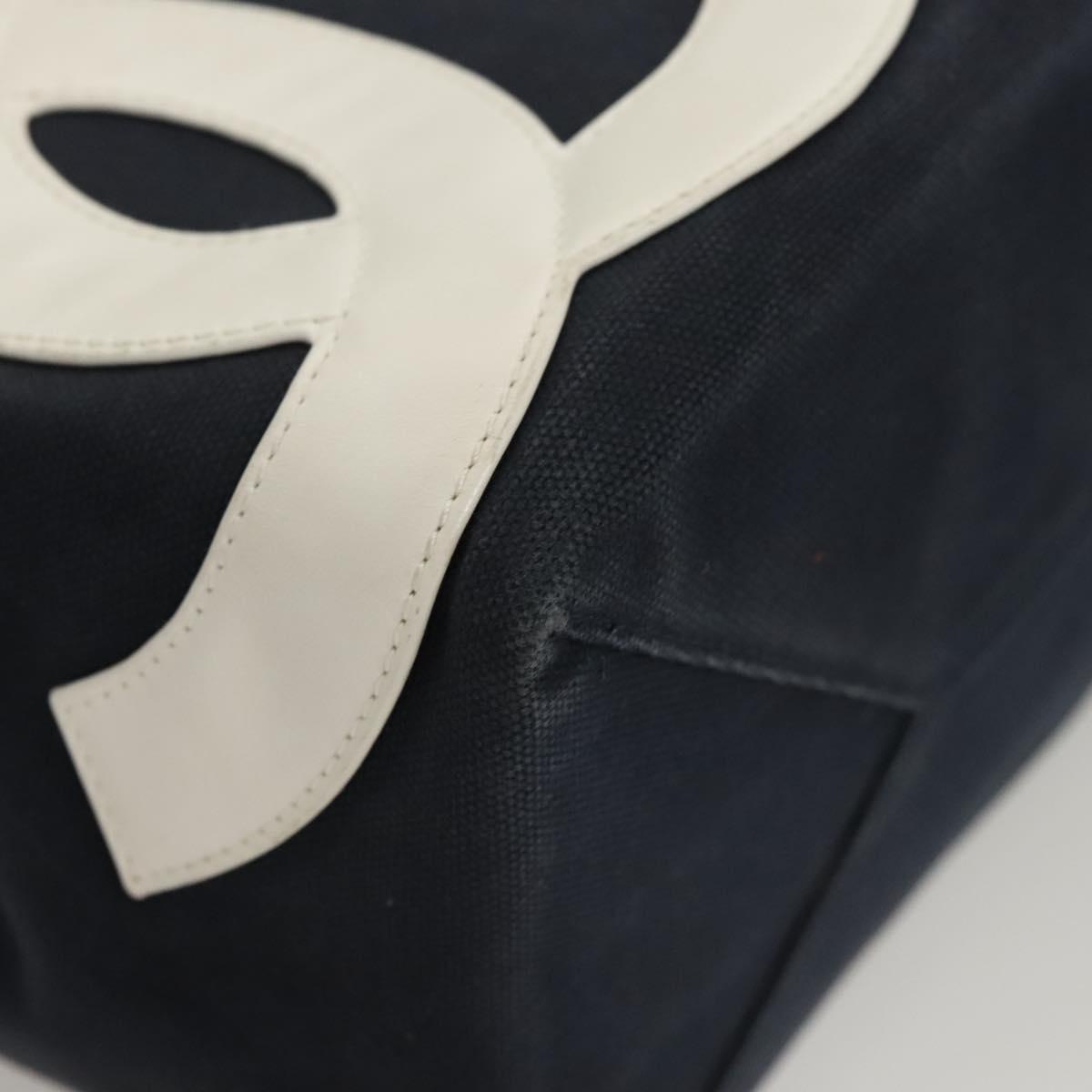 CHANEL Chain Choco Bar line Shoulder Bag Canvas Navy Silver CC Auth sw481