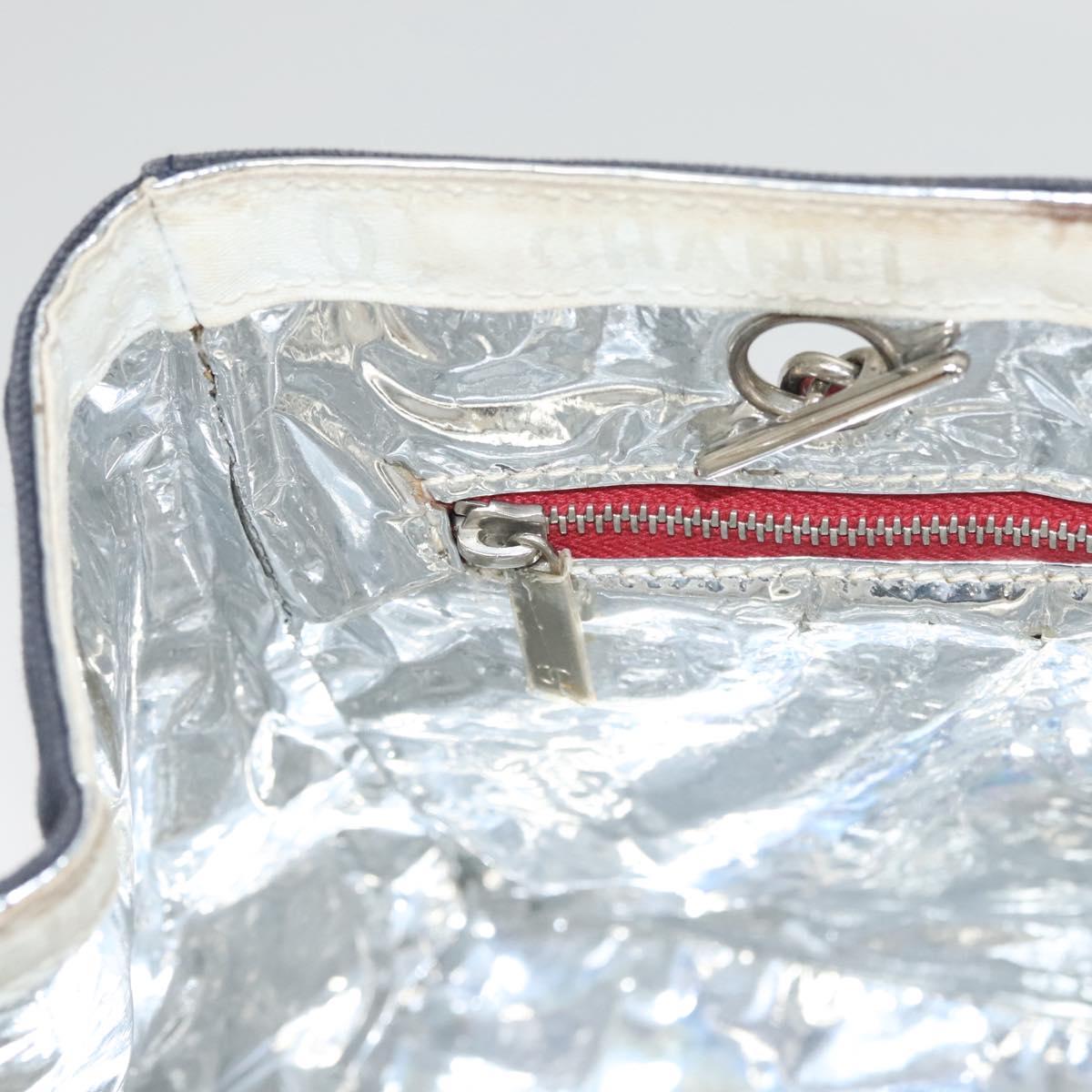 CHANEL Chain Choco Bar line Shoulder Bag Canvas Navy Silver CC Auth sw481