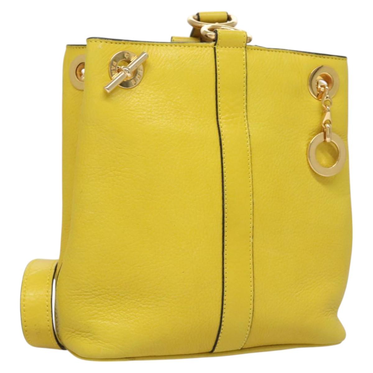 CELINE Shoulder Bag Leather Yellow Gold Auth sw496