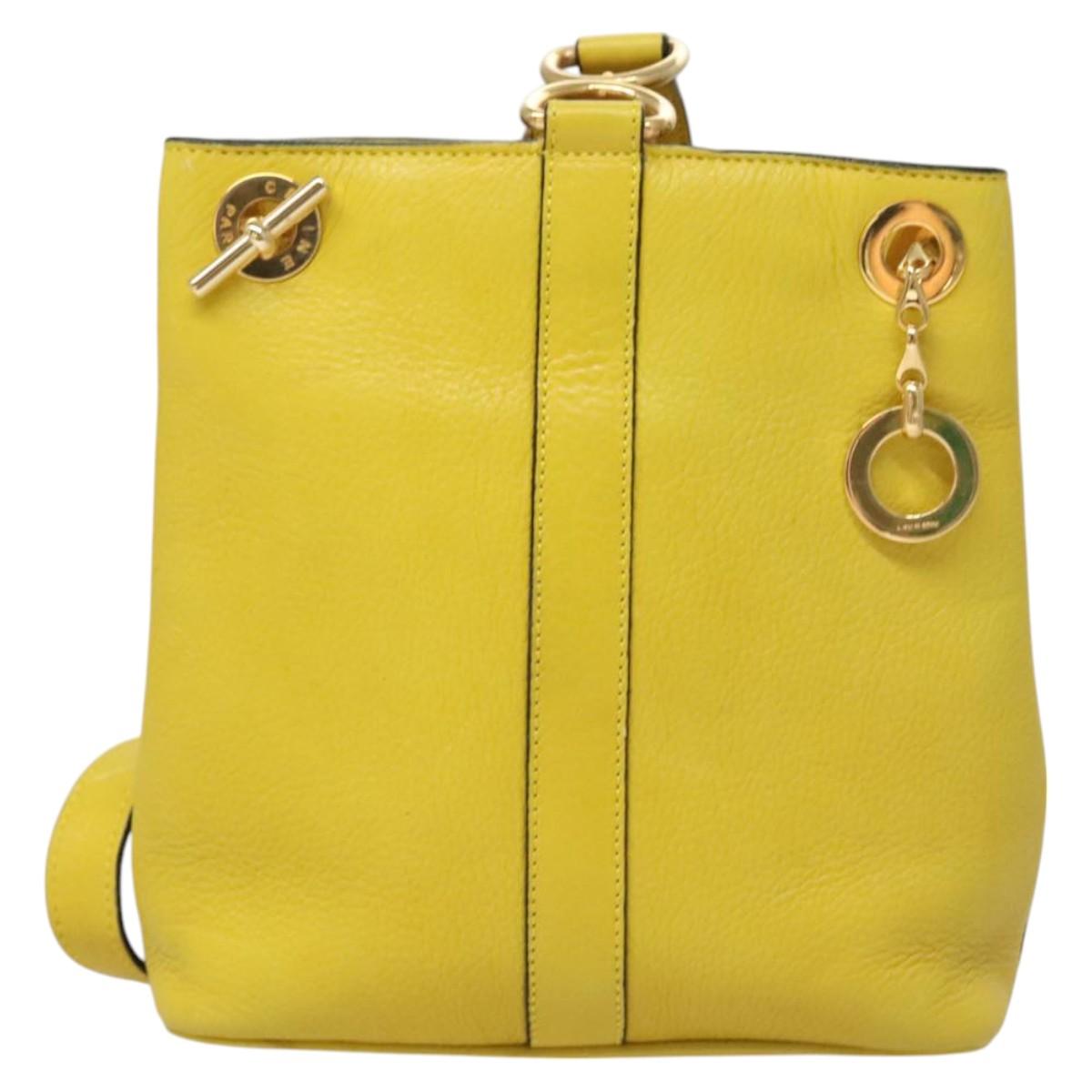 CELINE Shoulder Bag Leather Yellow Gold Auth sw496