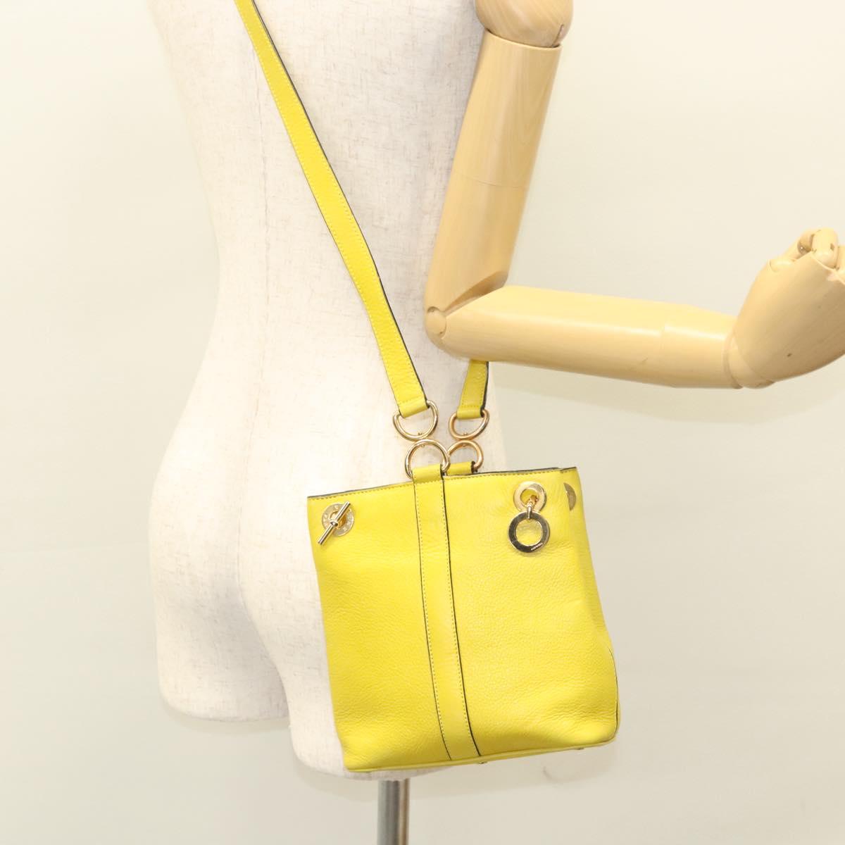 CELINE Shoulder Bag Leather Yellow Gold Auth sw496