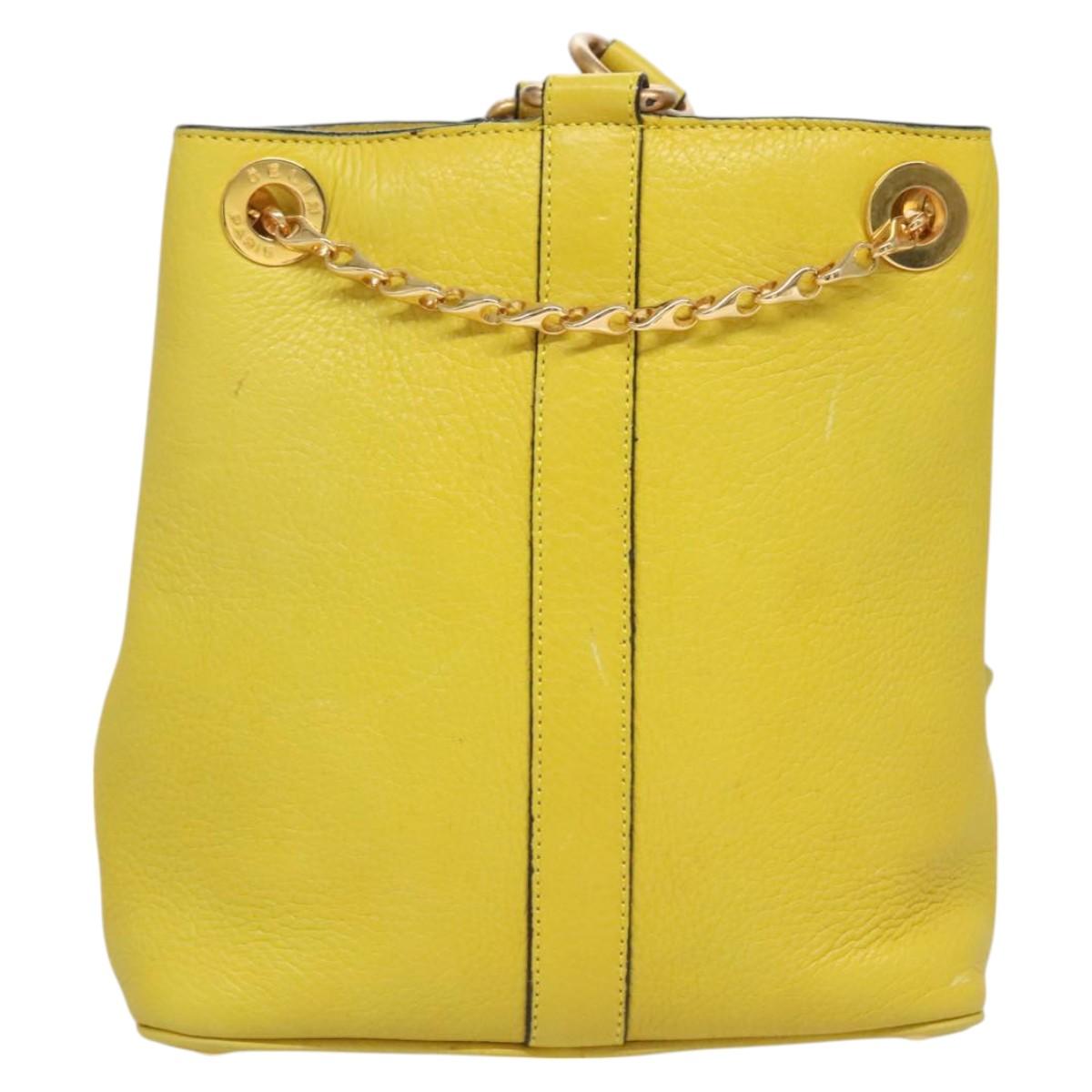 CELINE Shoulder Bag Leather Yellow Gold Auth sw496