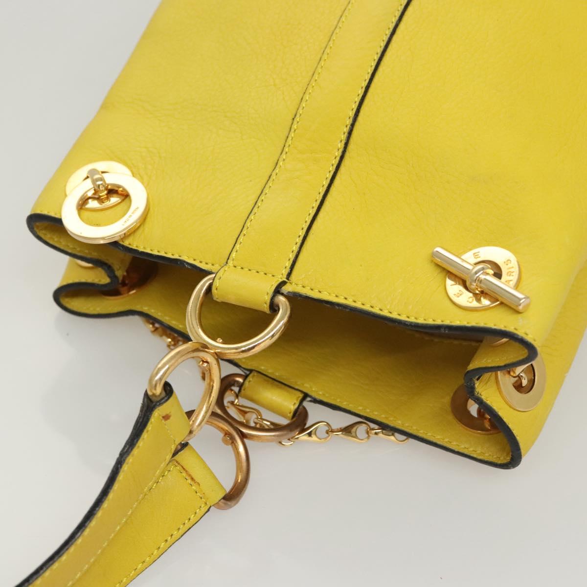 CELINE Shoulder Bag Leather Yellow Gold Auth sw496