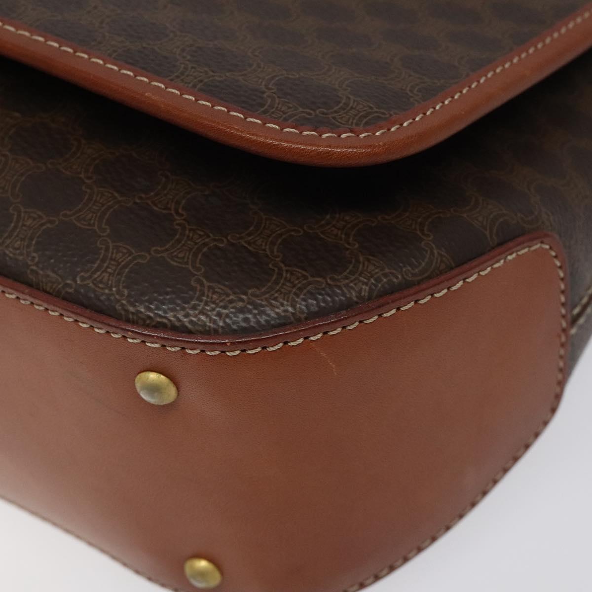 CELINE Macadam Canvas Shoulder Bag PVC Leather Brown Gold Auth sw497