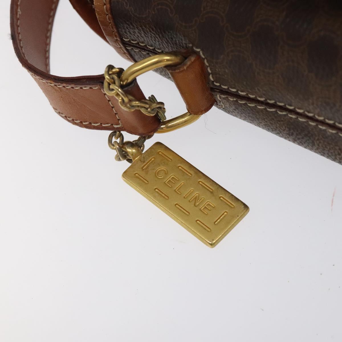 CELINE Macadam Canvas Shoulder Bag PVC Leather Brown Gold Auth sw497
