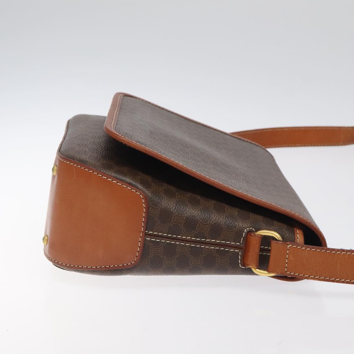 CELINE Macadam Canvas Shoulder Bag PVC Leather Brown Gold Auth sw497