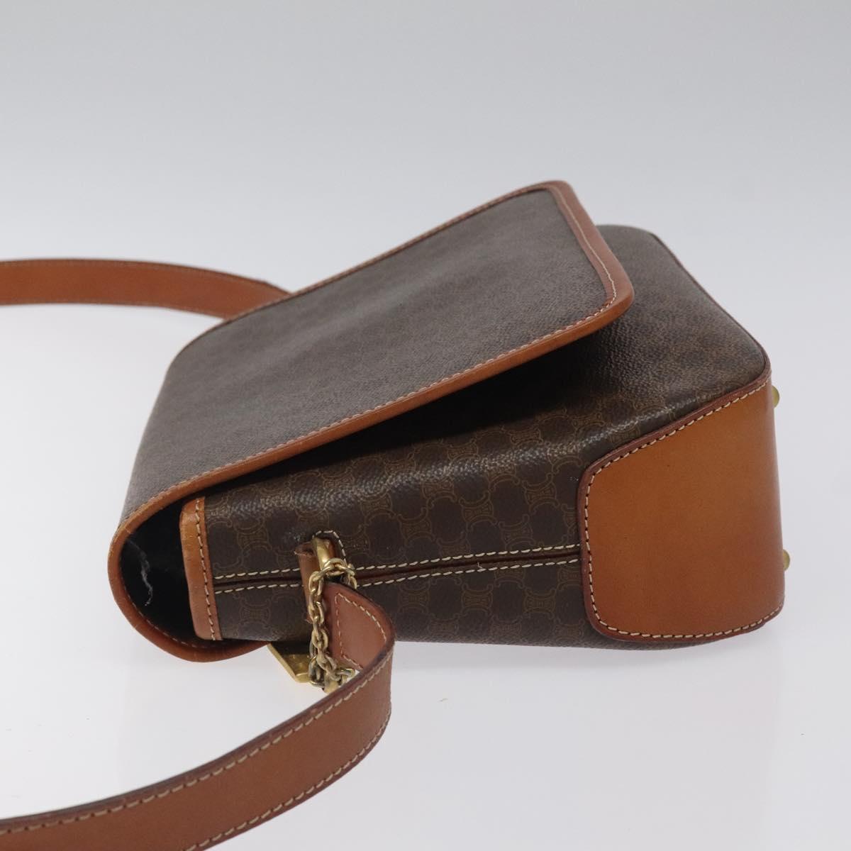 CELINE Macadam Canvas Shoulder Bag PVC Leather Brown Gold Auth sw497