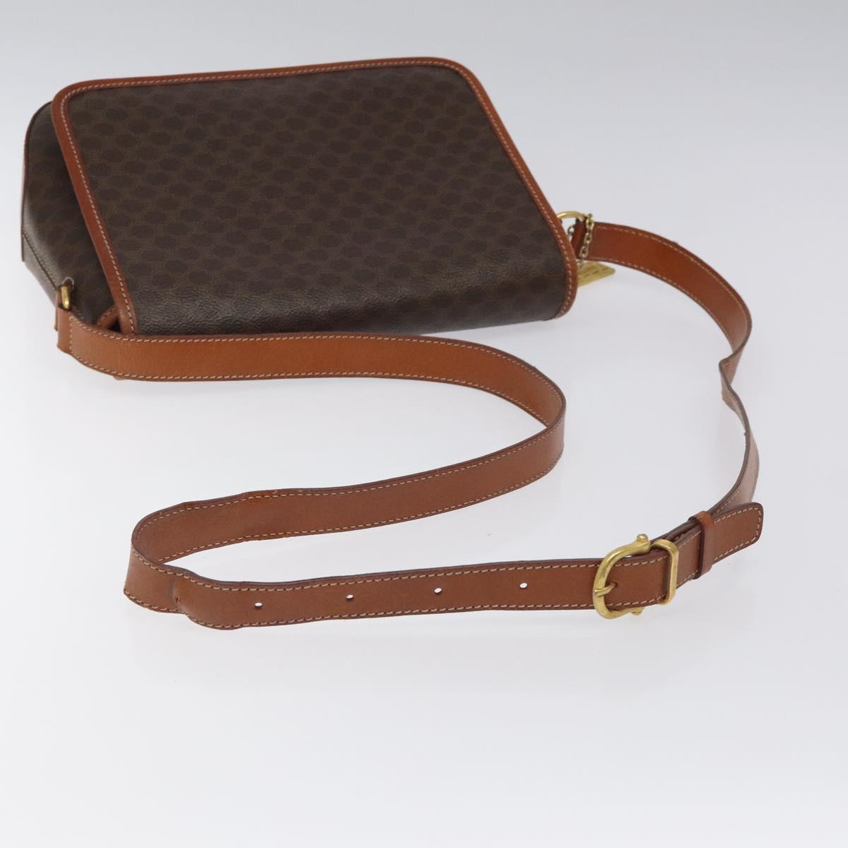 CELINE Macadam Canvas Shoulder Bag PVC Leather Brown Gold Auth sw497