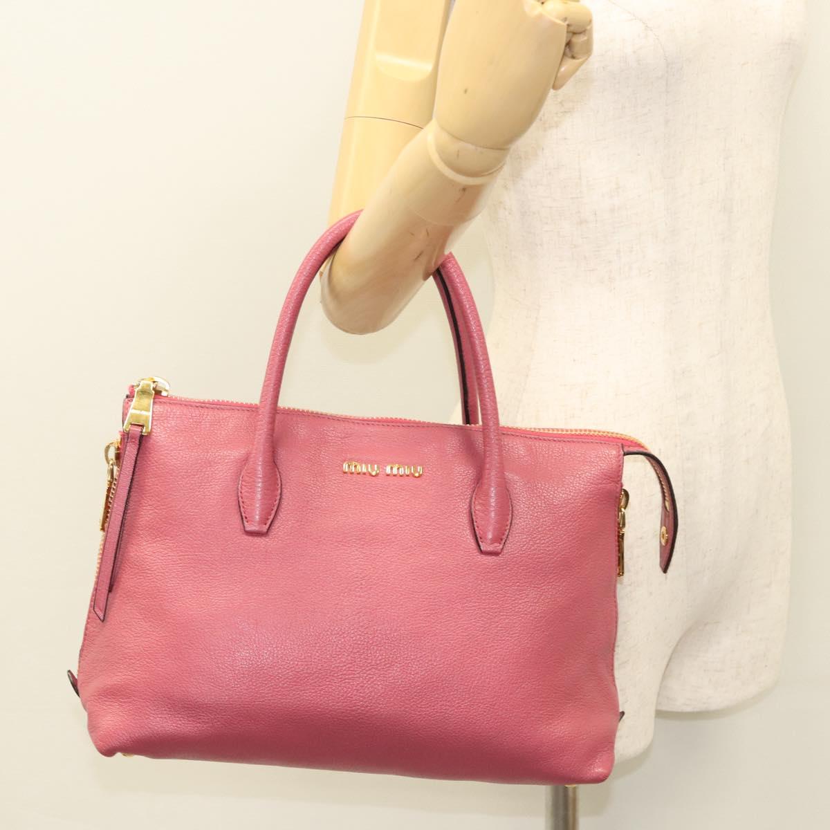 Miu Miu Hand Bag Leather 2way Pink Gold Auth sw499