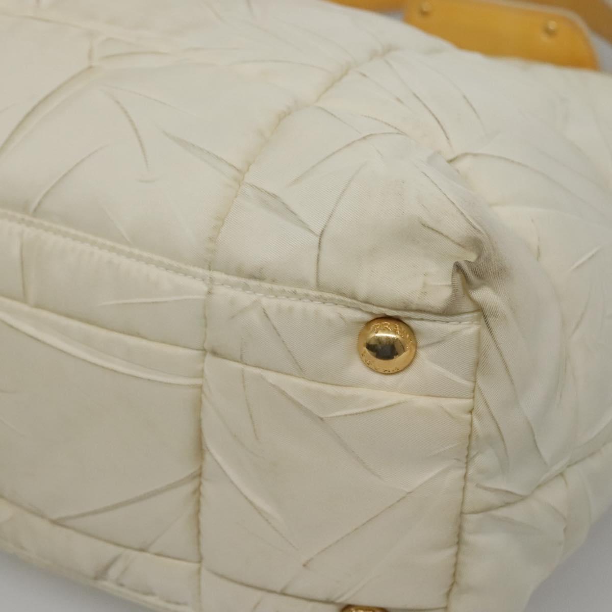 PRADA Hand Bag Nylon White Gold Auth sw500