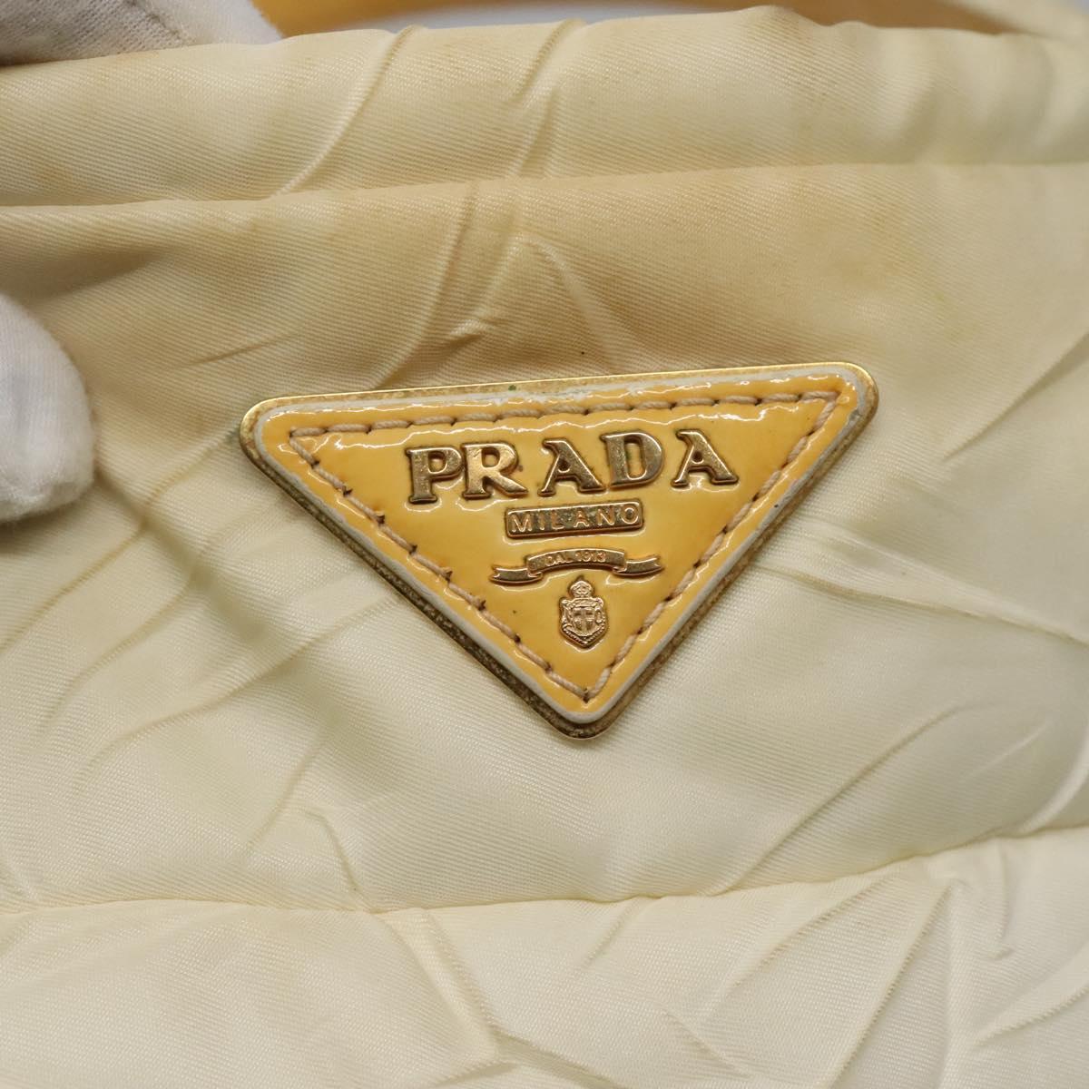 PRADA Hand Bag Nylon White Gold Auth sw500