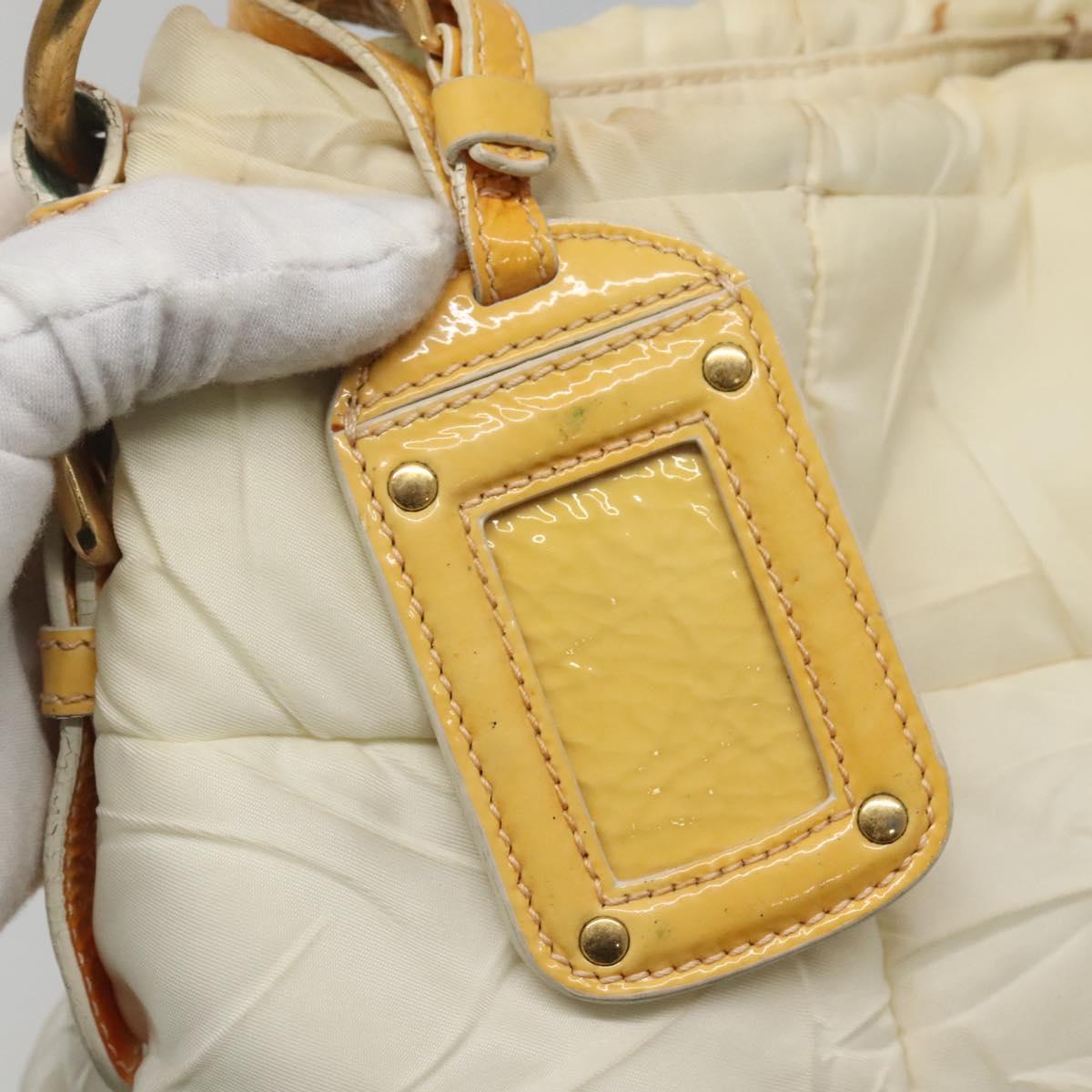 PRADA Hand Bag Nylon White Gold Auth sw500