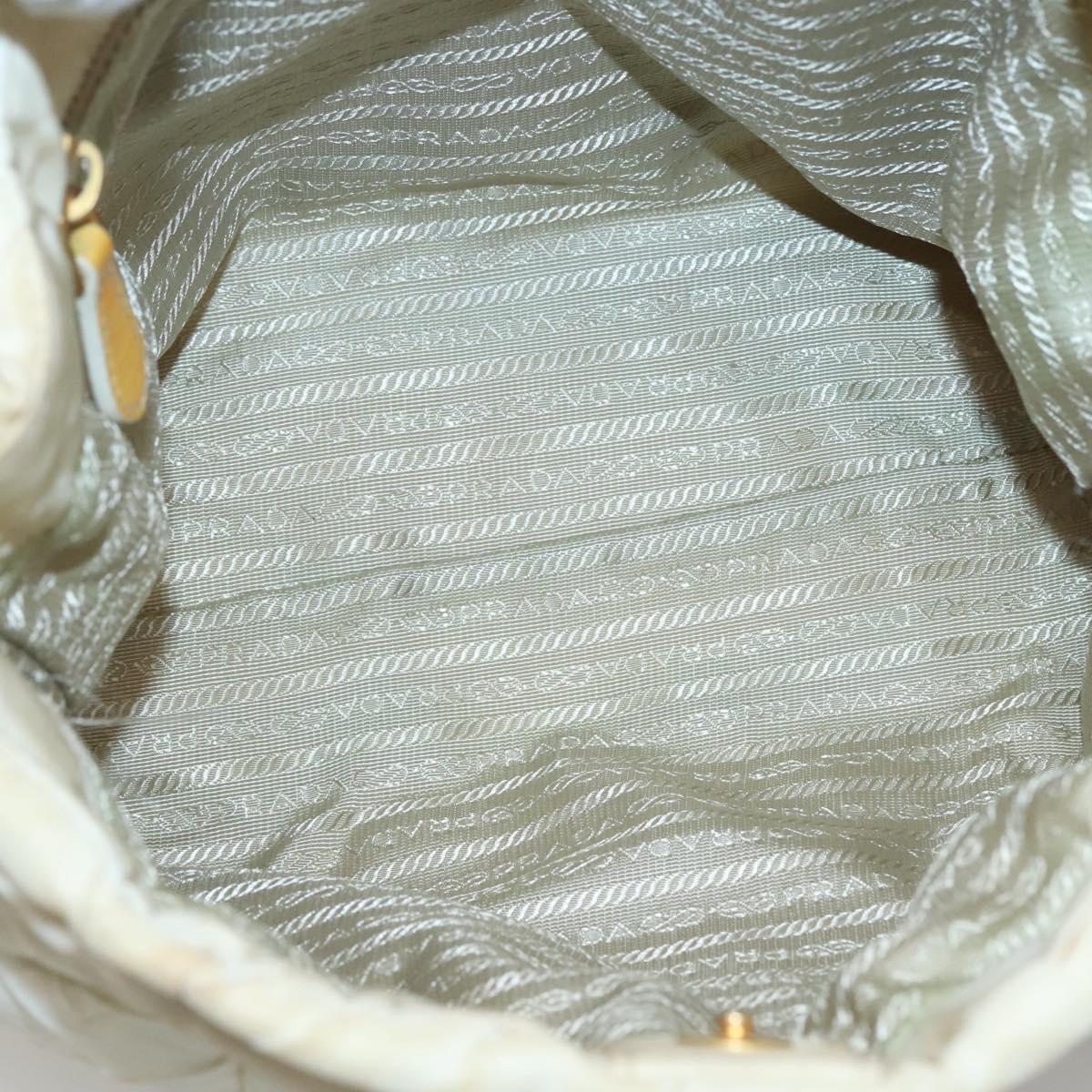 PRADA Hand Bag Nylon White Gold Auth sw500