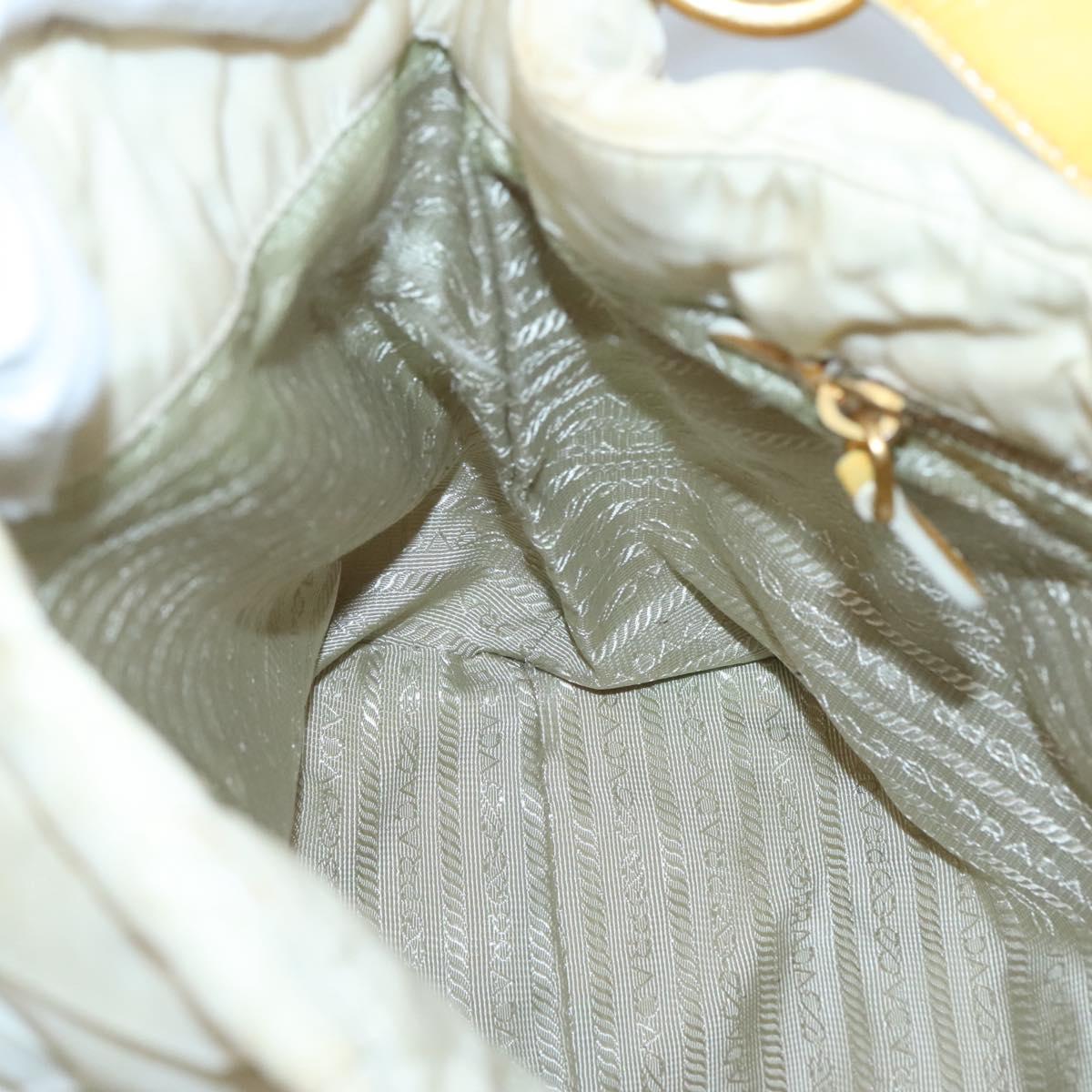 PRADA Hand Bag Nylon White Gold Auth sw500